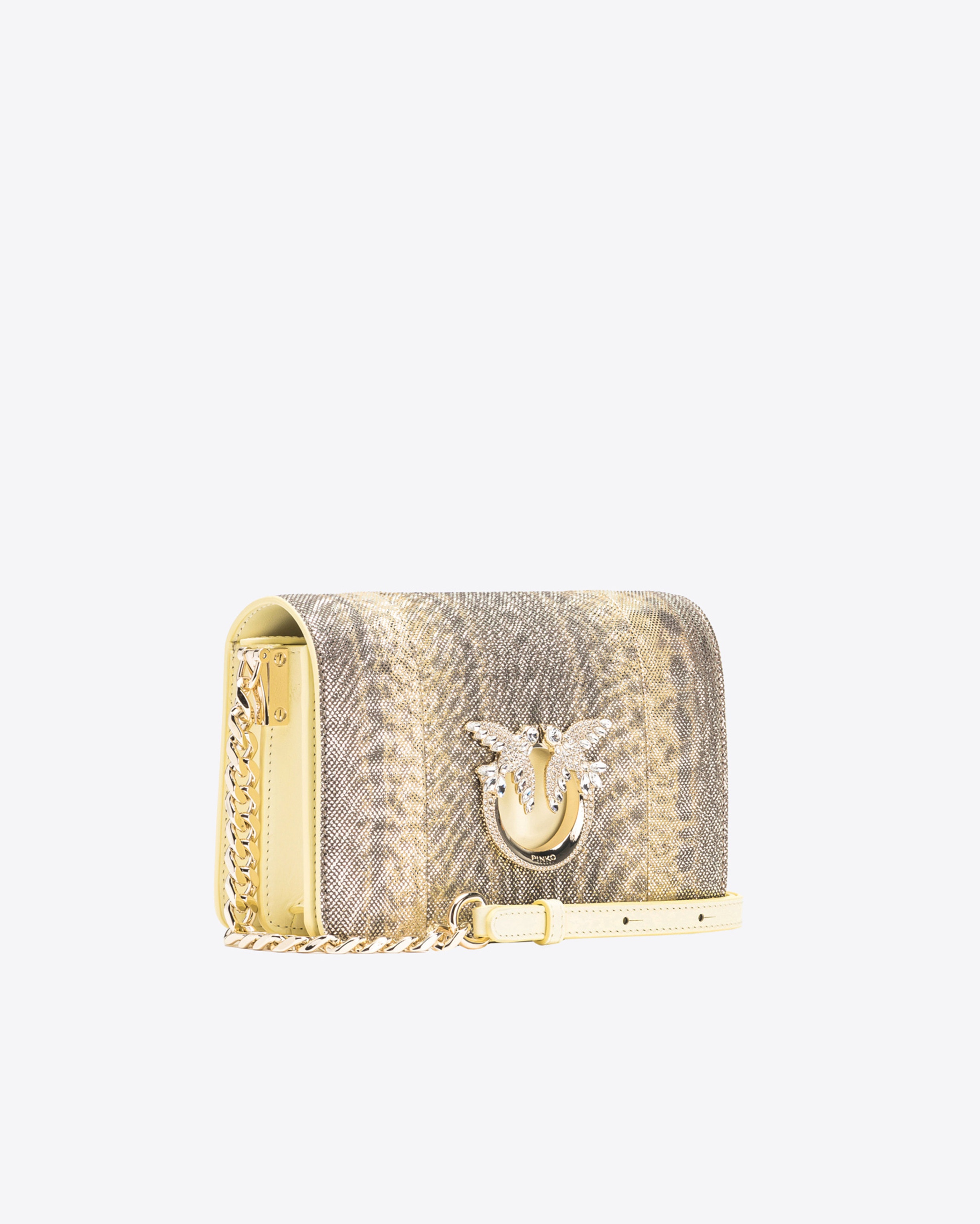 PINKO GALLERIA MINI CLICK CROSSBODY BAG IN GLITTERY REPTILE LEATHER - 3