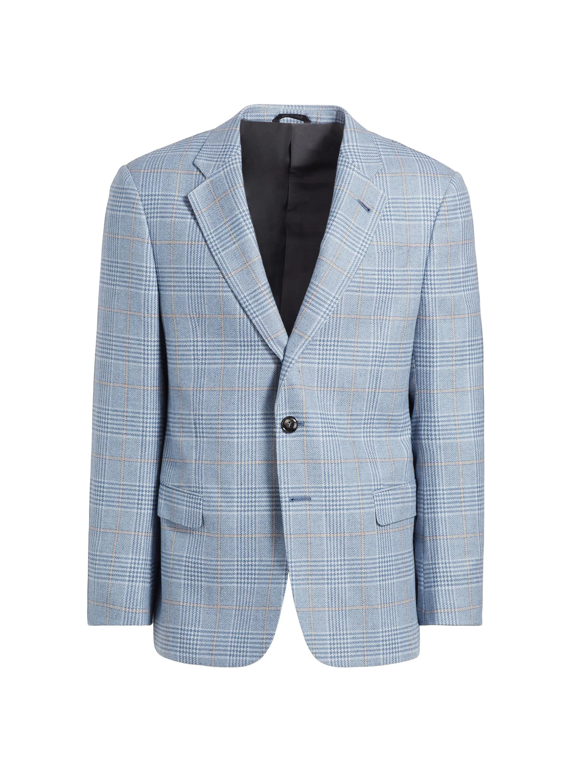 Men's Plaid Tailored Wool Jacket - Light Blue Tan - 1