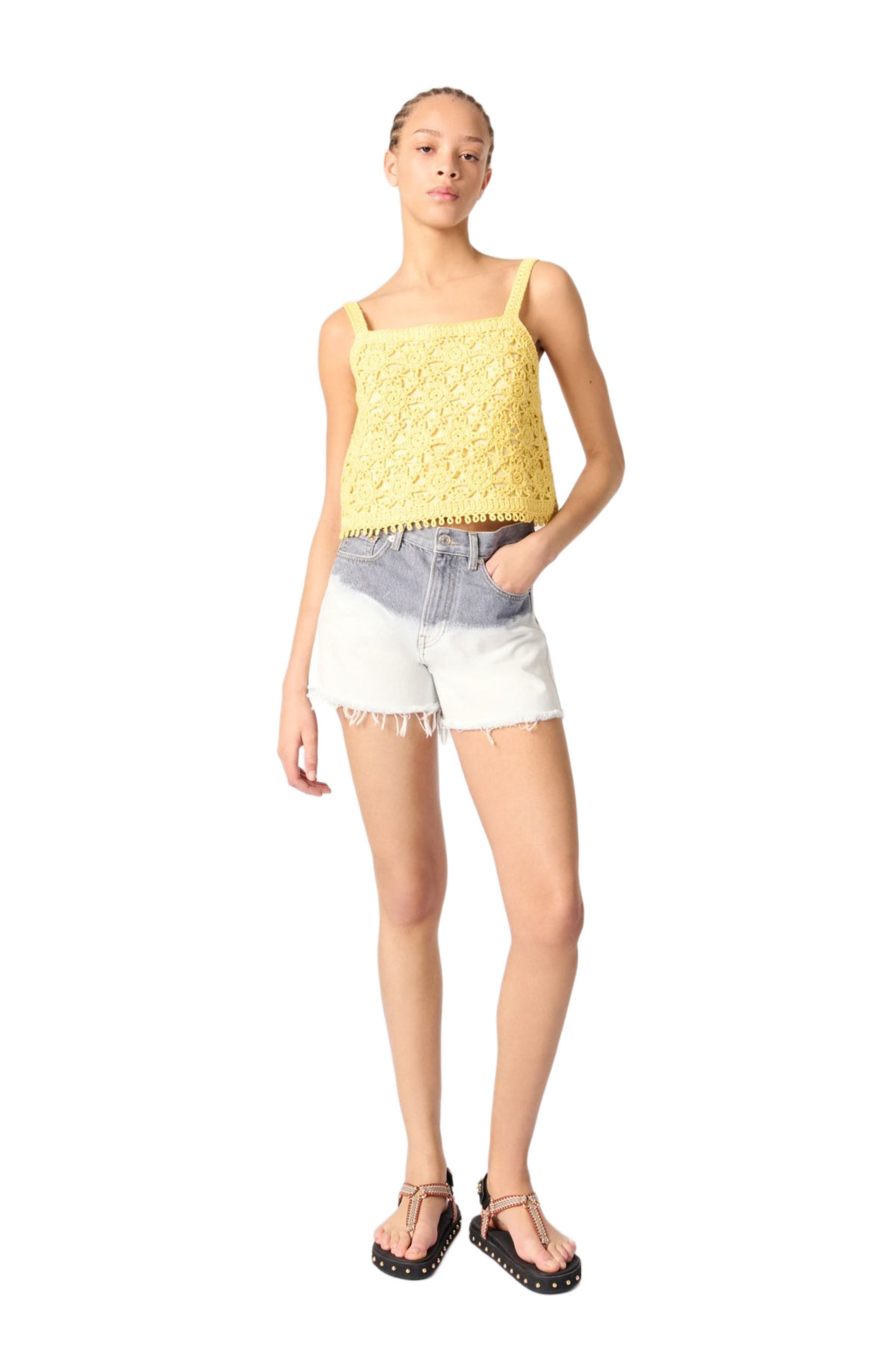 maje Crochet-knit Crop Top in Yellow Banana at Nordstrom - 1