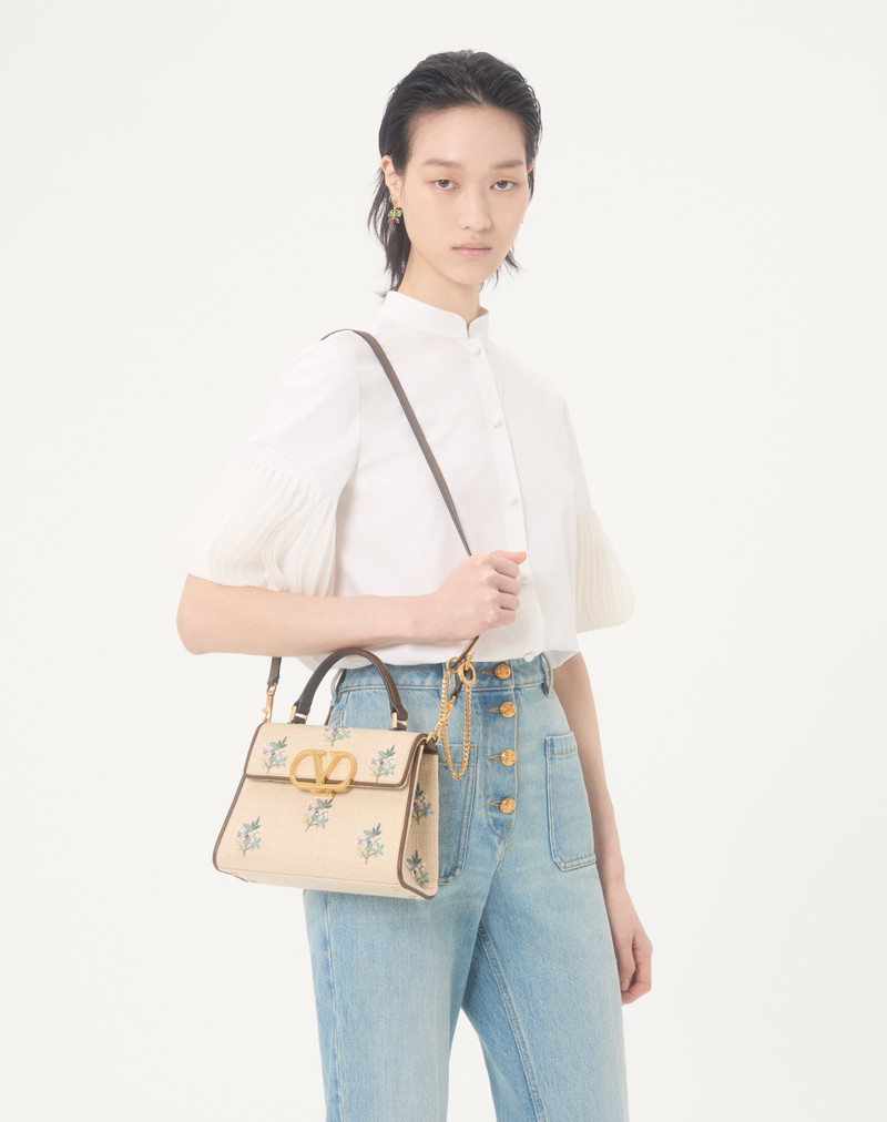 VALENTINO GARAVANI VSLING SMALL HANDBAG IN LINEN WITH EMBROIDERY 7