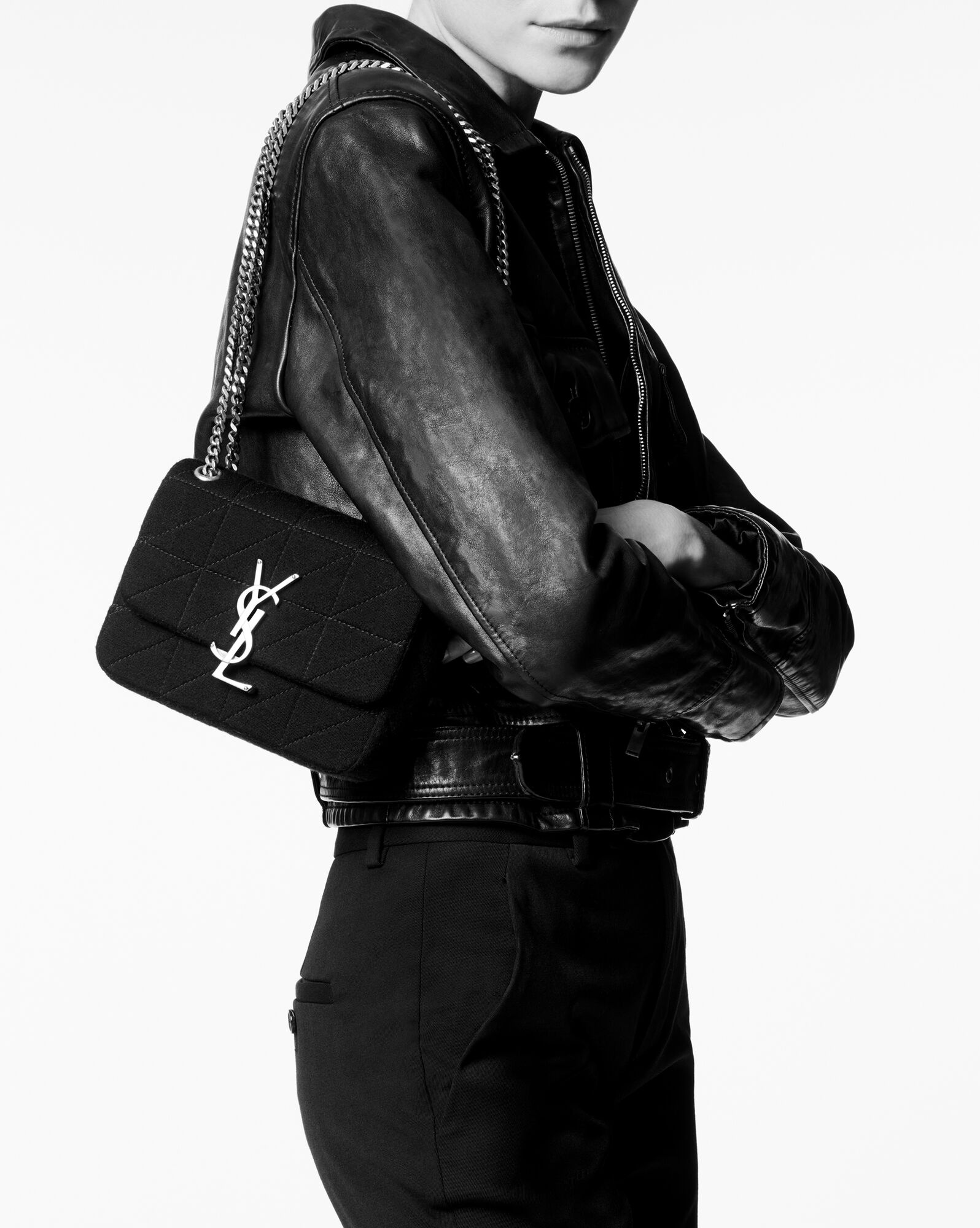 Saint Laurent Jamie Mini Quilted Wool Black Crossbody Bag