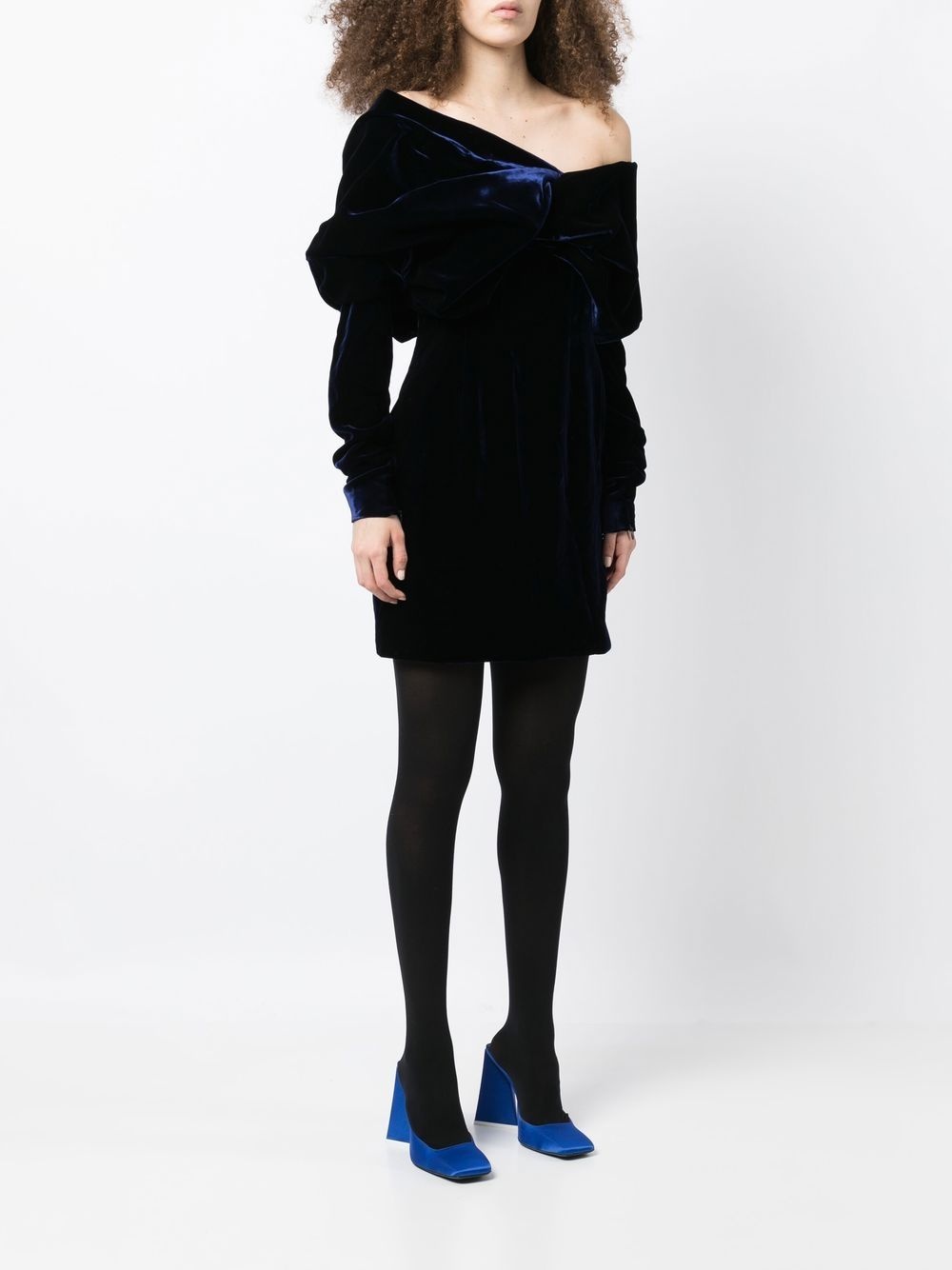 ruched-detailing velvet minidress - 3