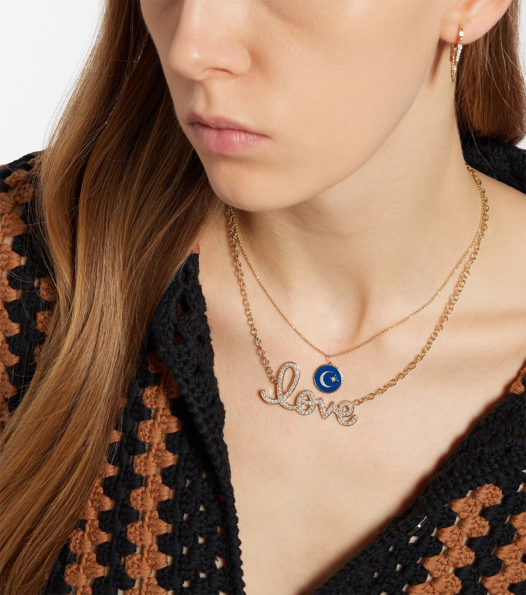 Celestial Medallion 14kt gold chain necklace with diamonds - 5