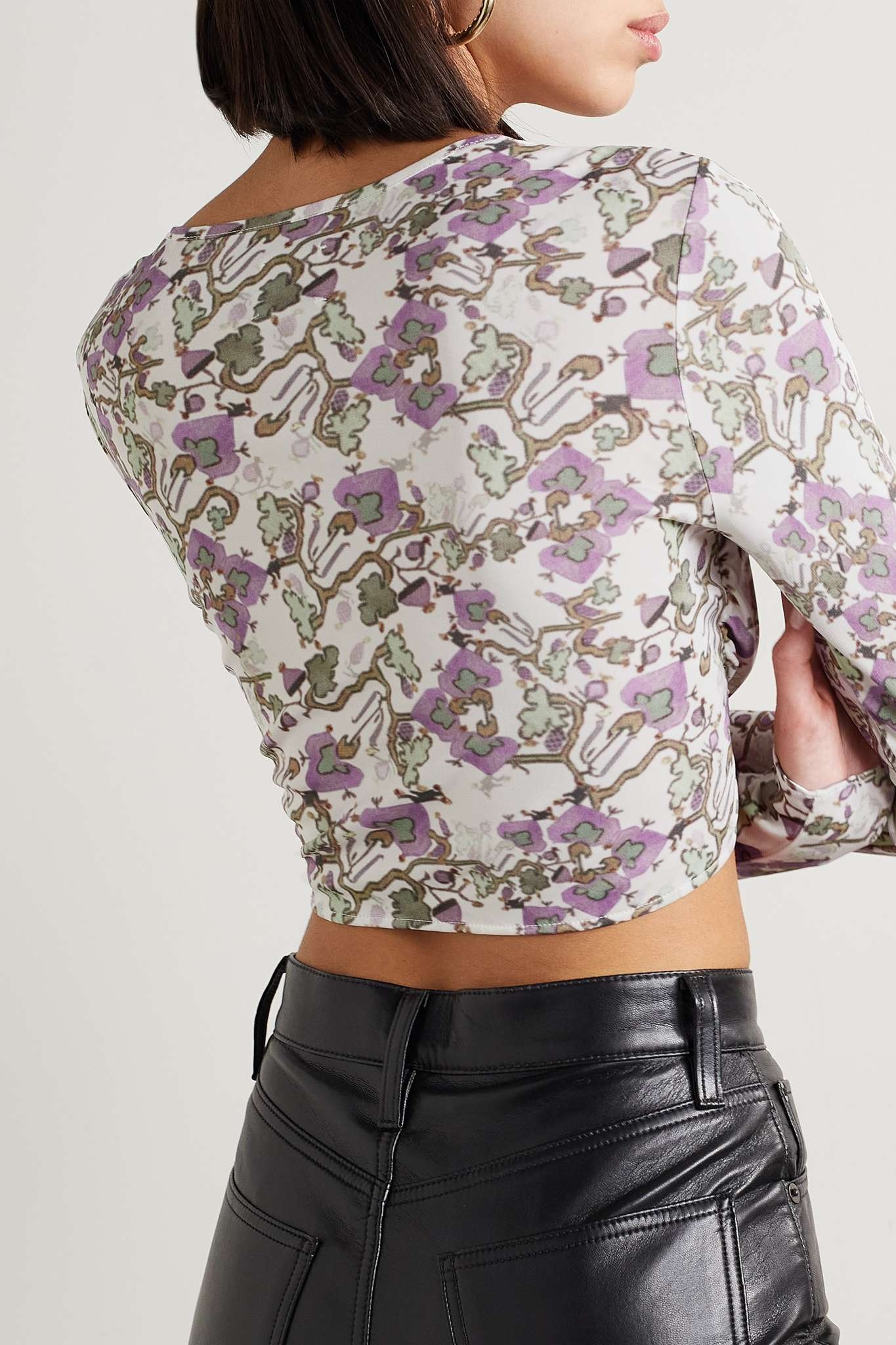 Jinea cropped twisted printed jersey top - 3