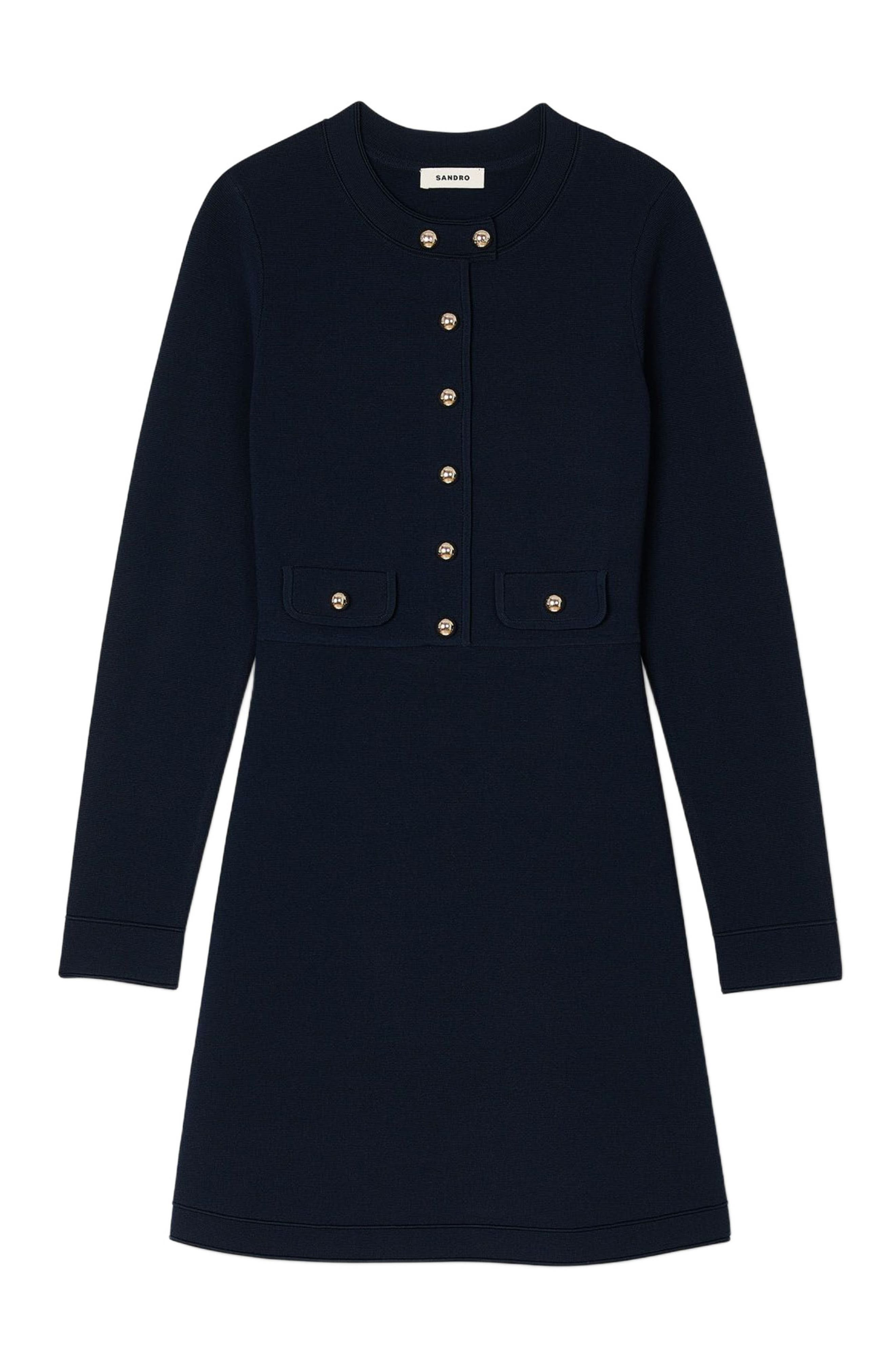 SANDRO Short button-up knit dress in Navy Blue at Nordstrom - 5