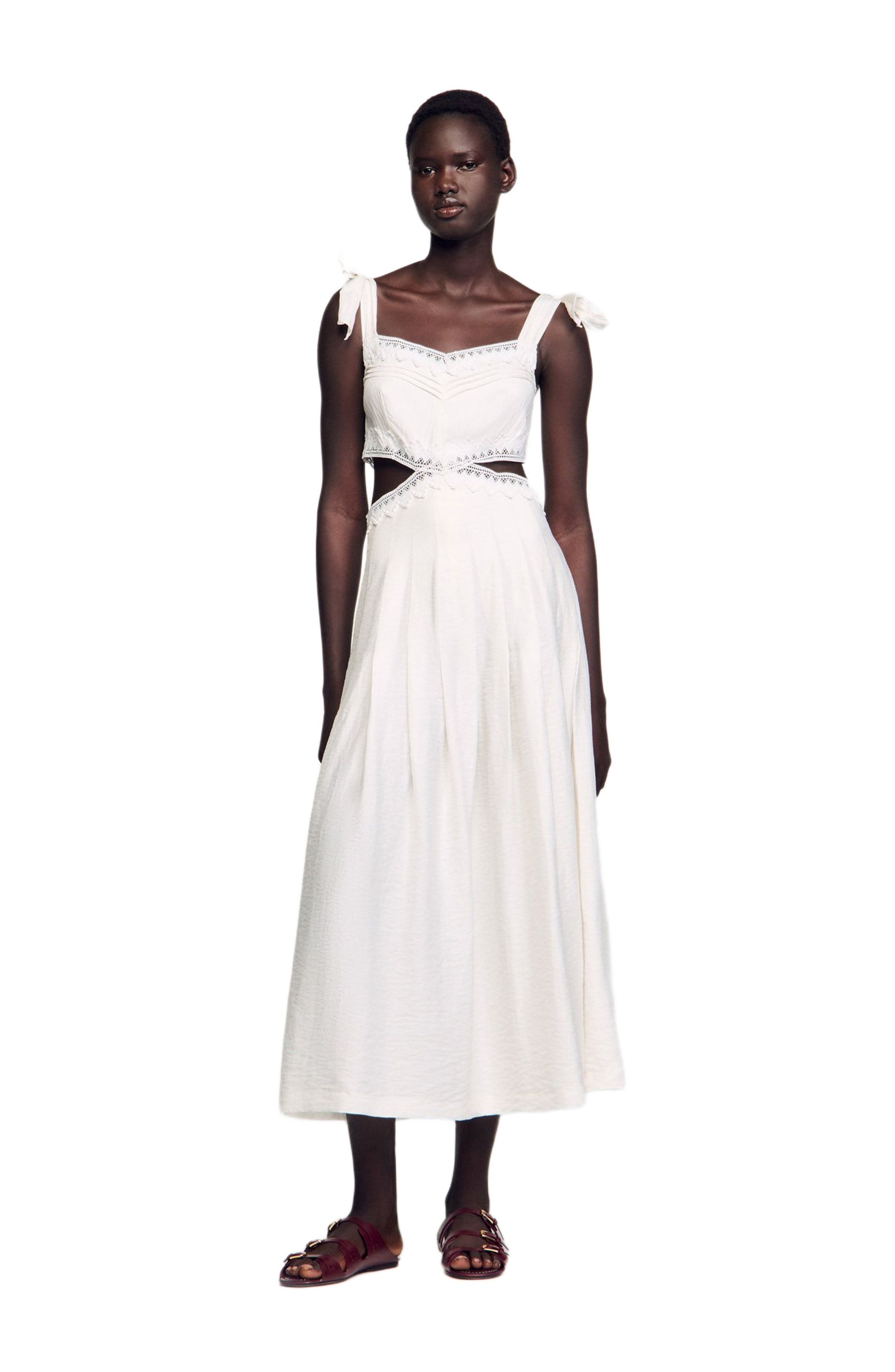 SANDRO Lace trim maxi dress in White at Nordstrom - 3