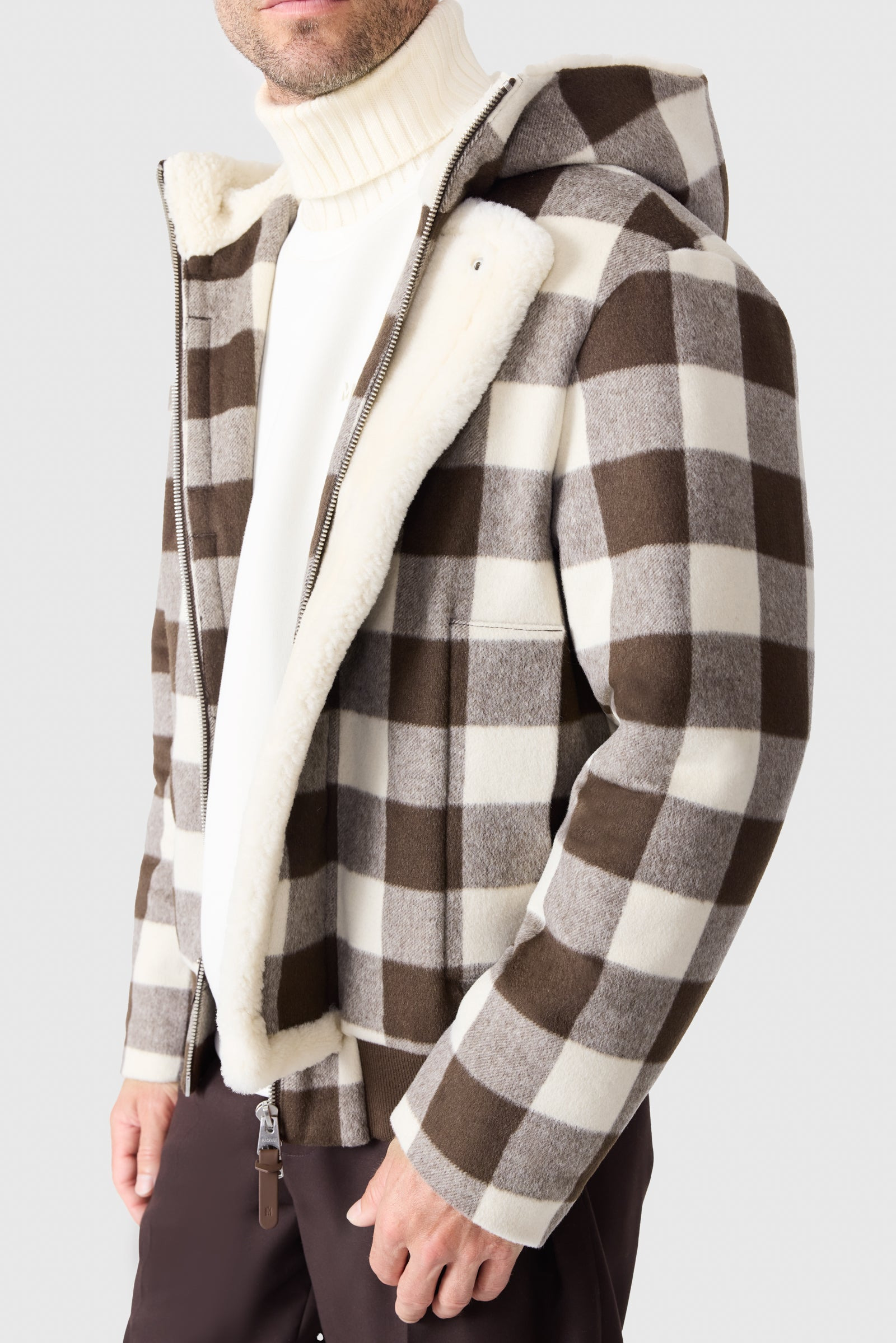 JAY-PL Plaid Wool Jacket With Shearling-Lined Hood - 5