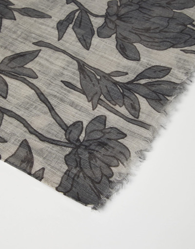 Brunello Cucinelli Magnolia print linen scarf outlook