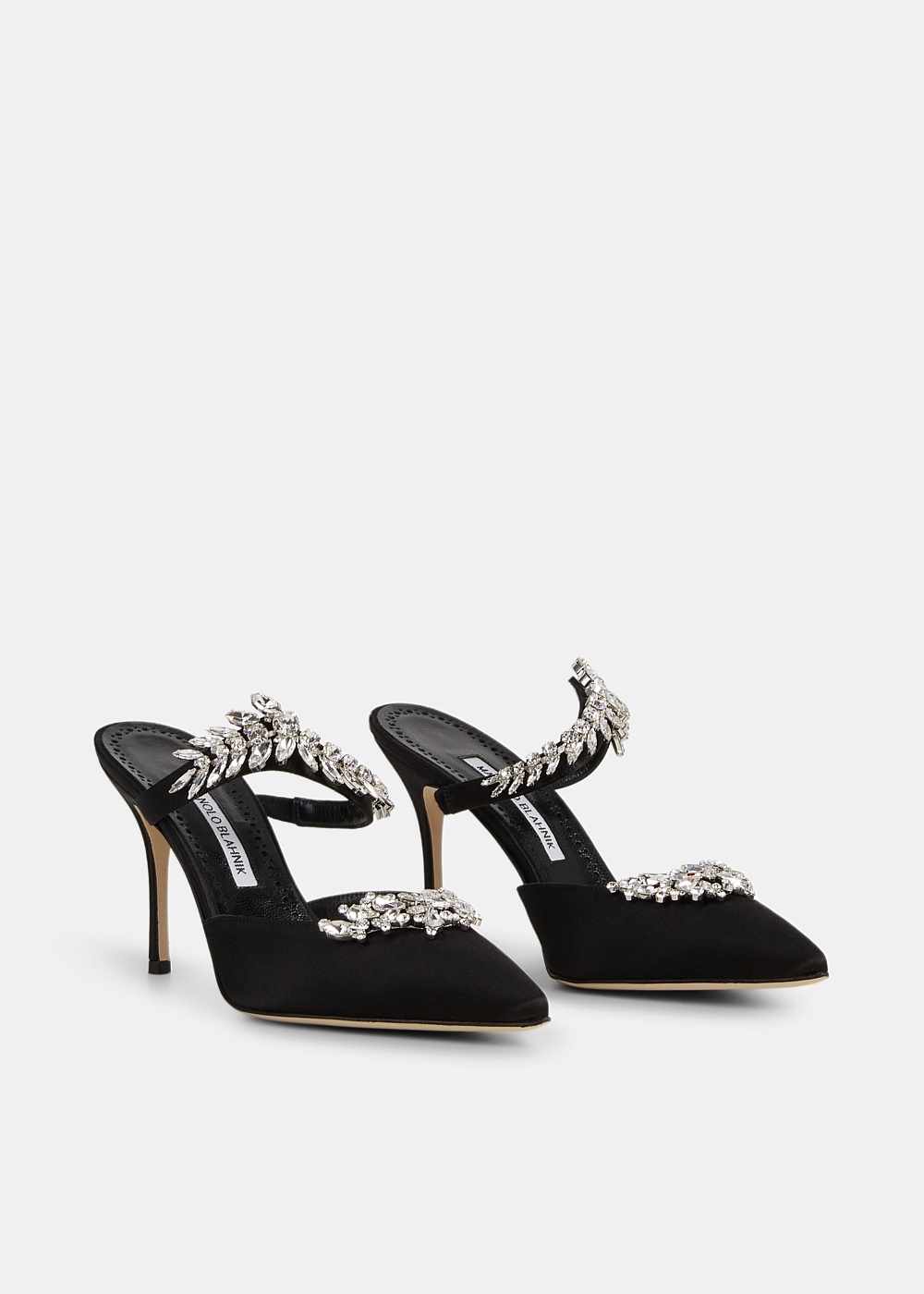 Lurum Black Satin Crystal Embellished Mules - 2