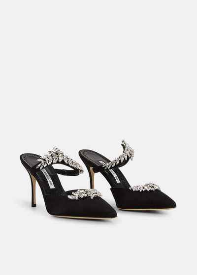 Manolo Blahnik Lurum Black Satin Crystal Embellished Mules outlook