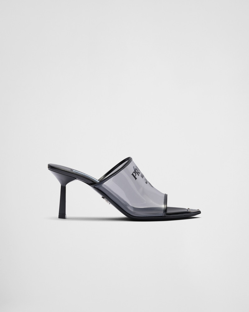 Logo-print Plexiglas high-heel slides 1