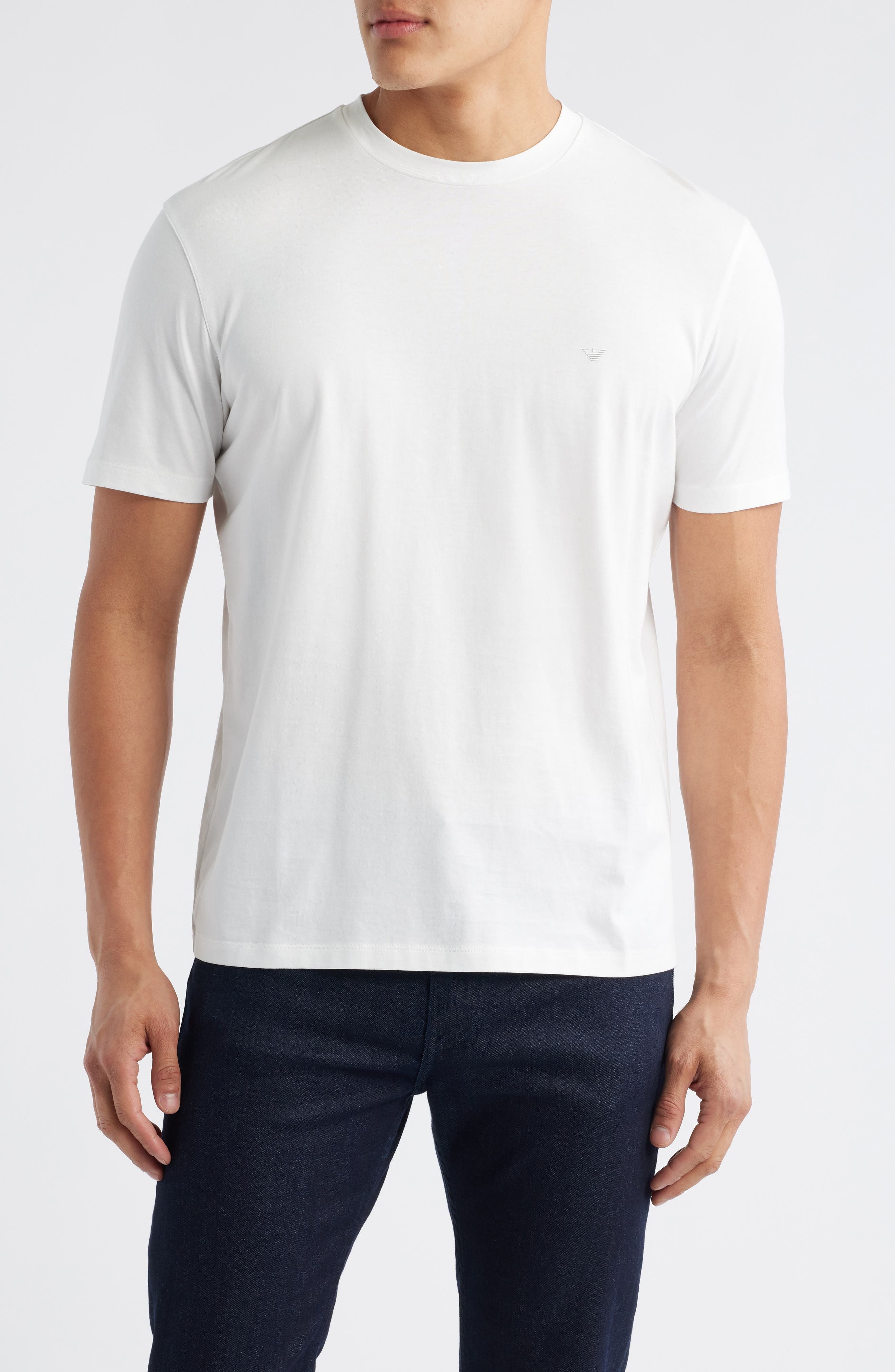Emporio Armani Logo Embroidered Crewneck T-Shirt in Solid White at Nordstrom - 1