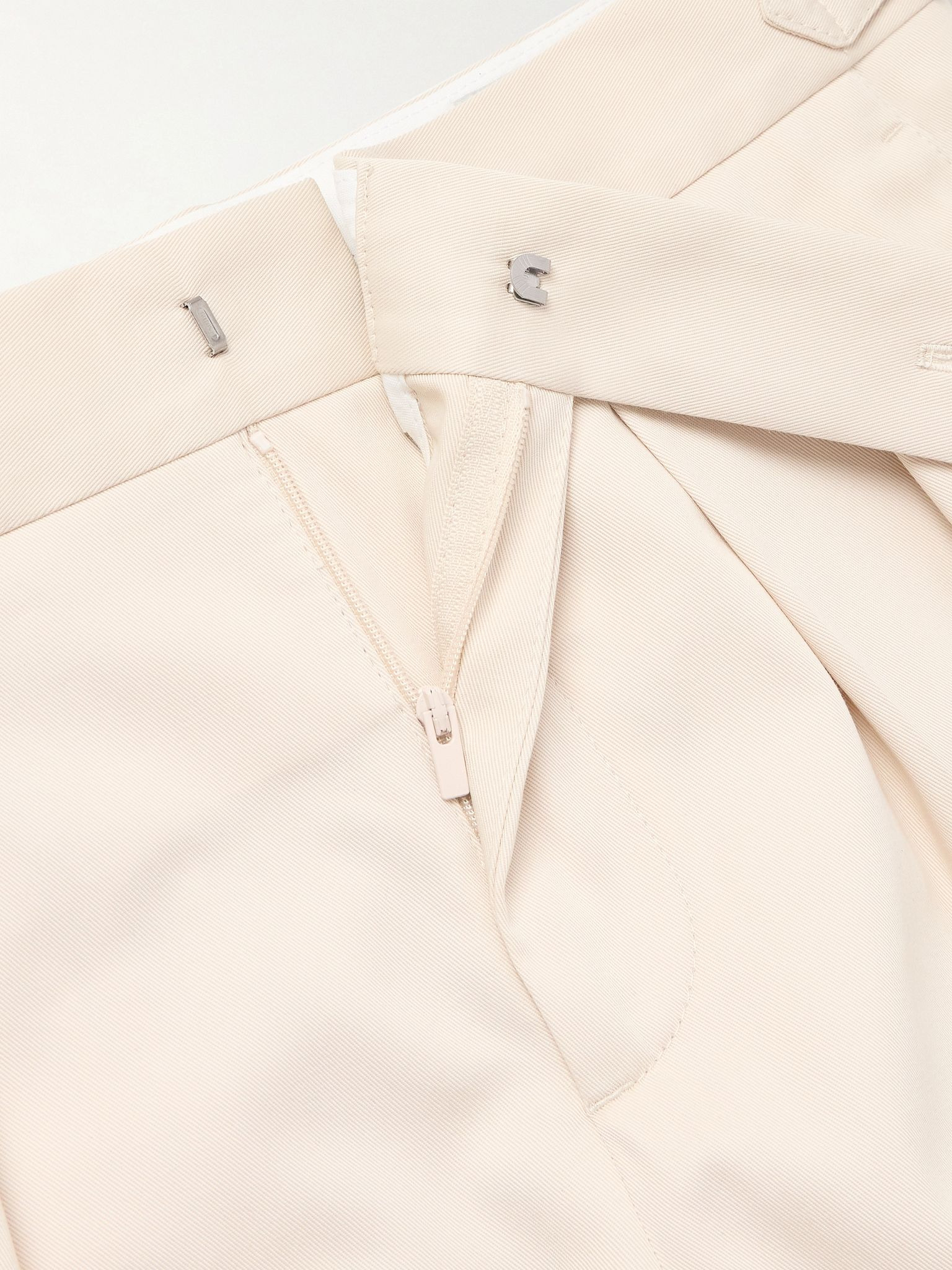 Straight-Leg Pleated Cotton-Twill Shorts Beige - 5
