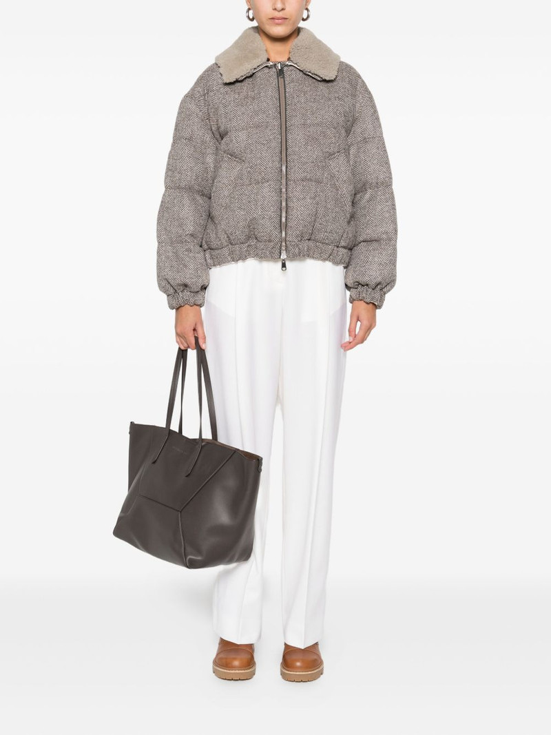 Brunello Cucinelli herringbone-pattern shearling-collar jacket outlook