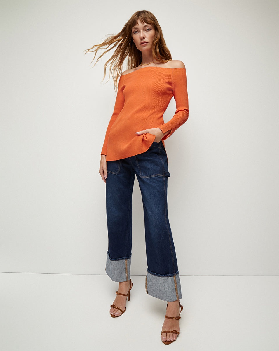 DERICK RIBBED OFF-SHOULDER PULLOVER - 4