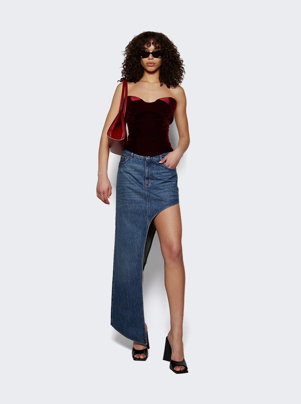 One Leg Denim Skirt Blue - 5