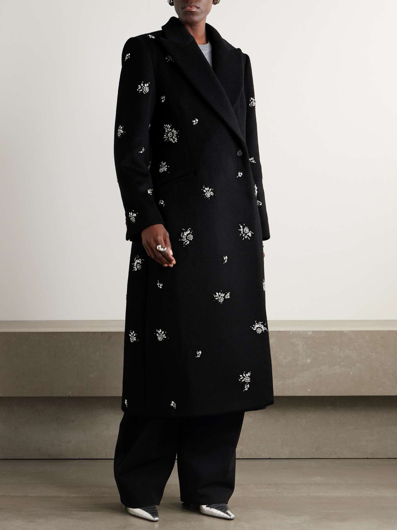 Gianni crystal-embellished brushed wool-blend coat - 3