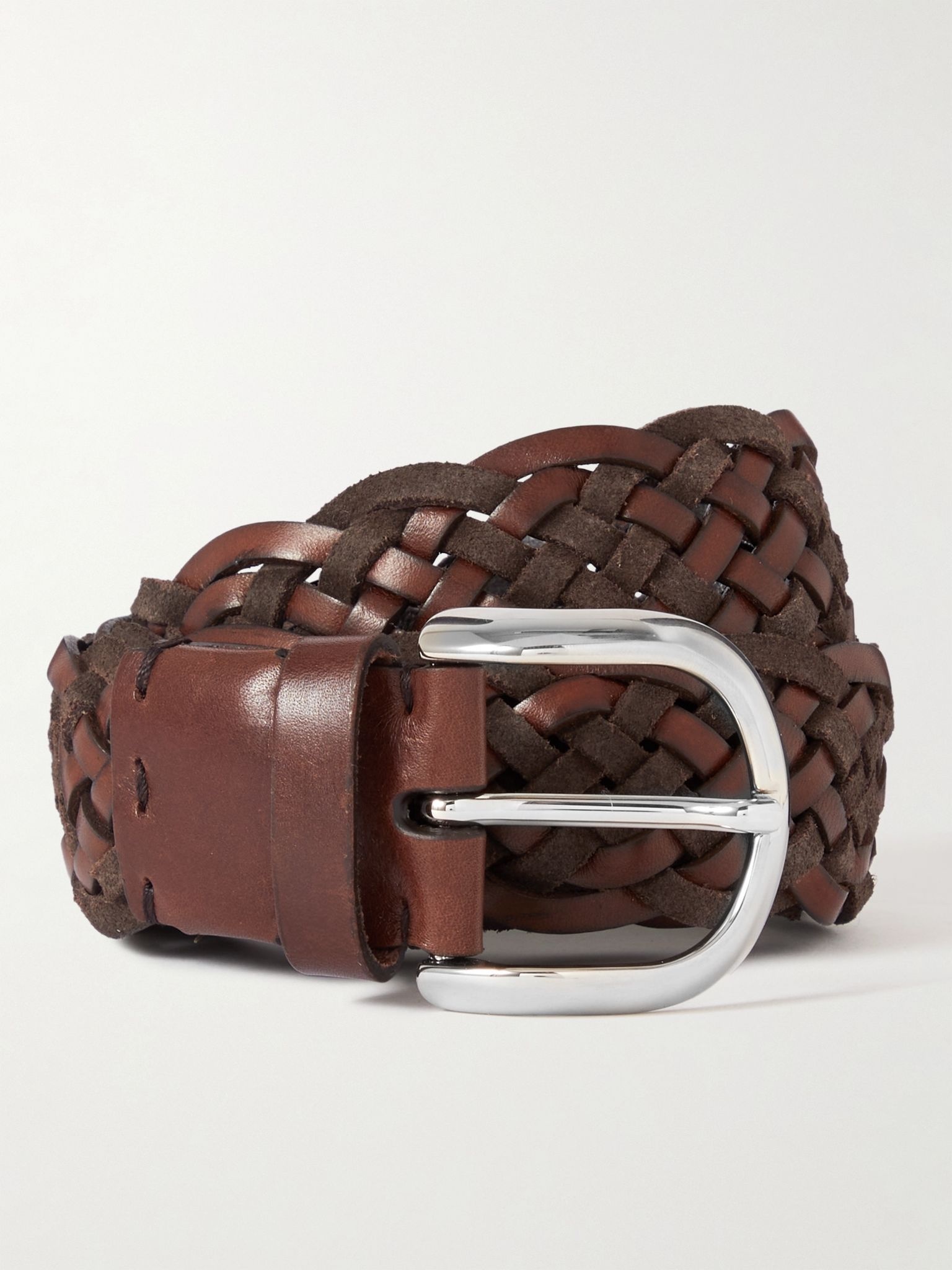 4cm Woven Leather and Suede Belt - 1