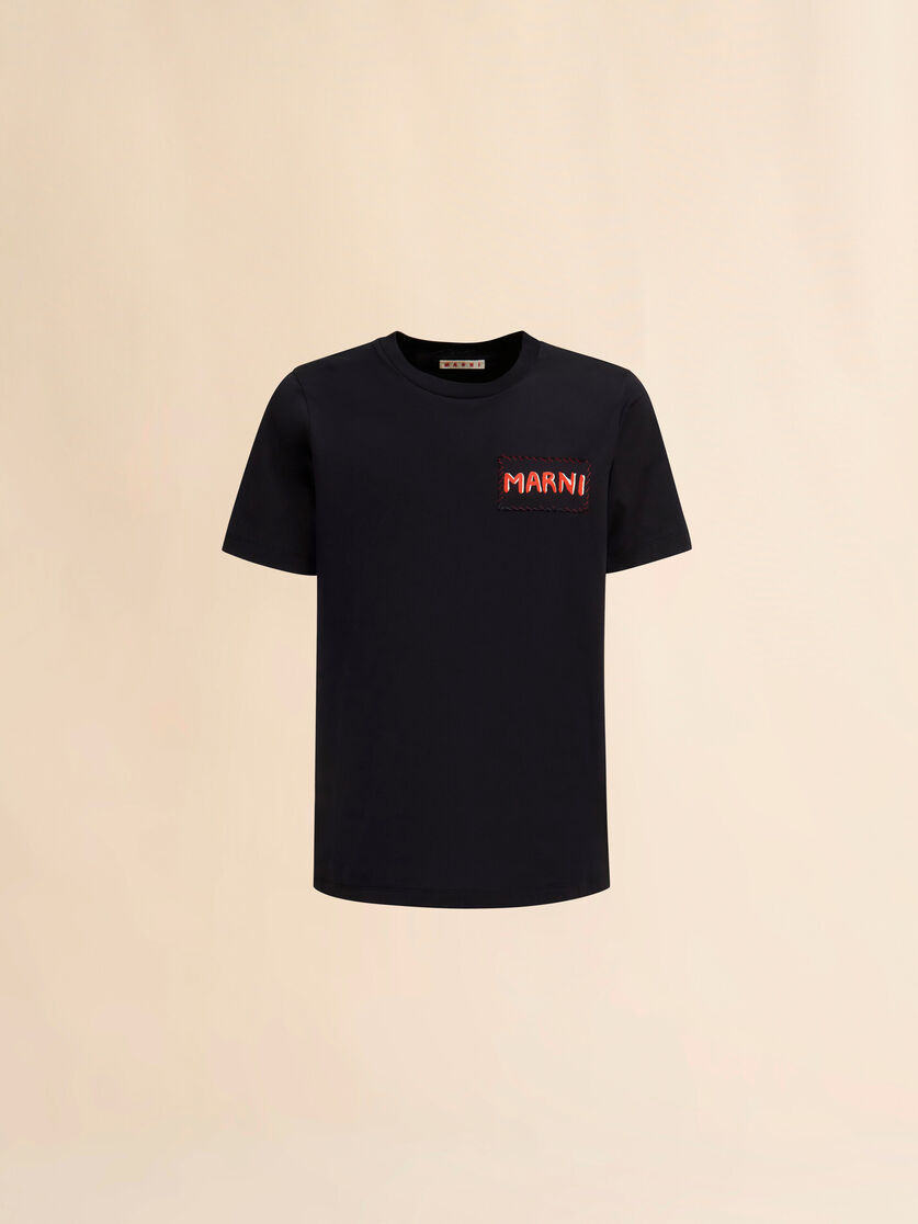 BLACK ORGANIC COTTON T-SHIRT WITH MARNI PATCH - 1