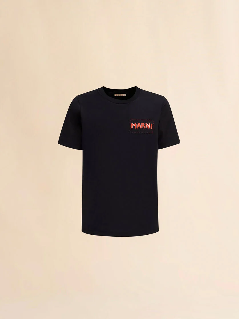 BLACK ORGANIC COTTON T-SHIRT WITH MARNI PATCH - 1
