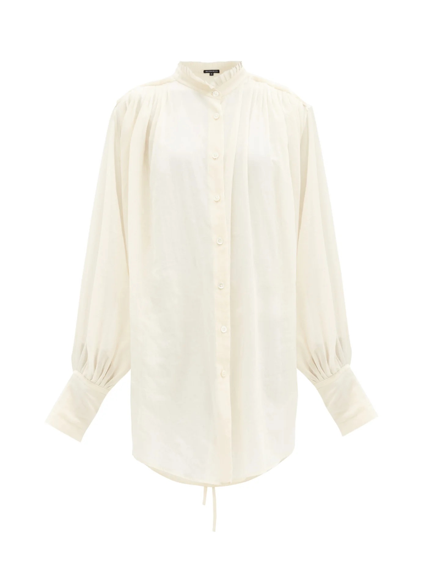 Pleated-neck cotton-gauze blouse - 1