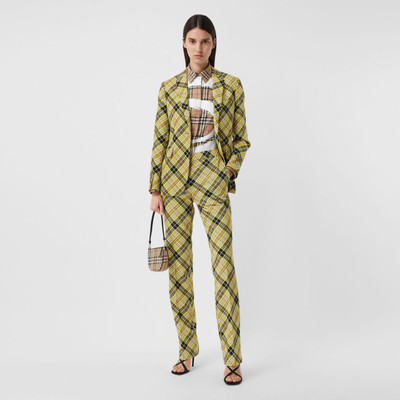 Burberry Cropped Check Technical Wool Tailored Trousers outlook