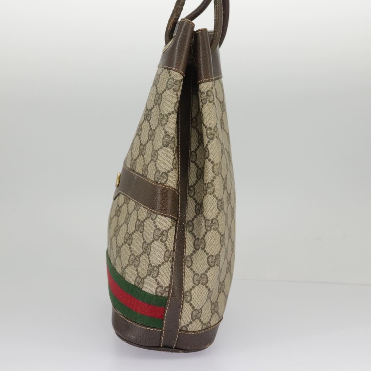 GUCCI GG Supreme Web Sherry Line Hand Bag Pvc Beige Green Red - 3