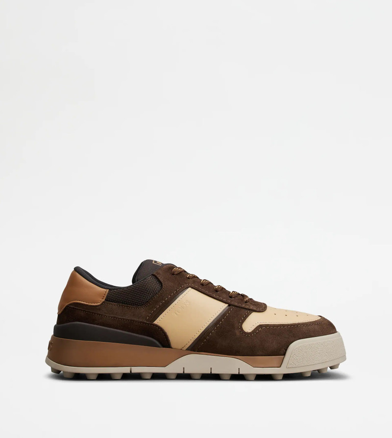 TOD'S SNEAKERS IN SUEDE AND SMOOTH LEATHER - BROWN, BEIGE 1