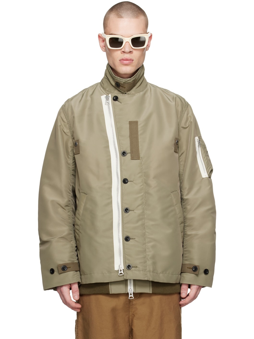 Khaki Layered Bomber Jacket - 1