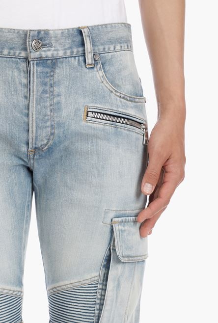 Tapered blue cotton jeans - 8