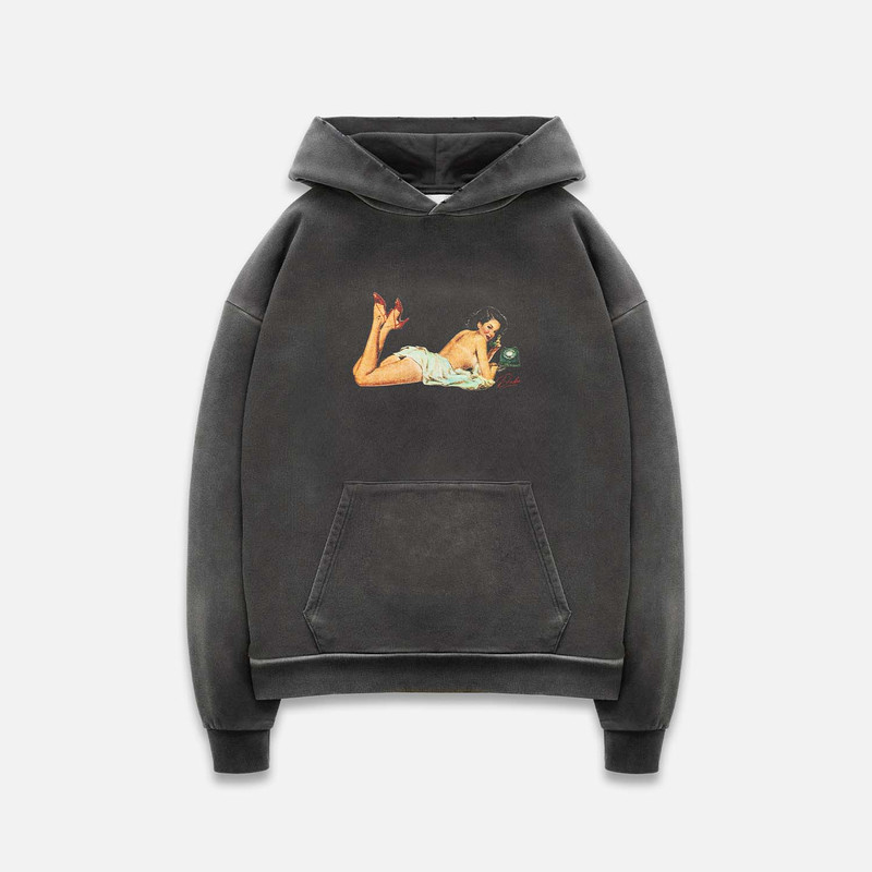 Pin Up Washed Black Hoodie 1