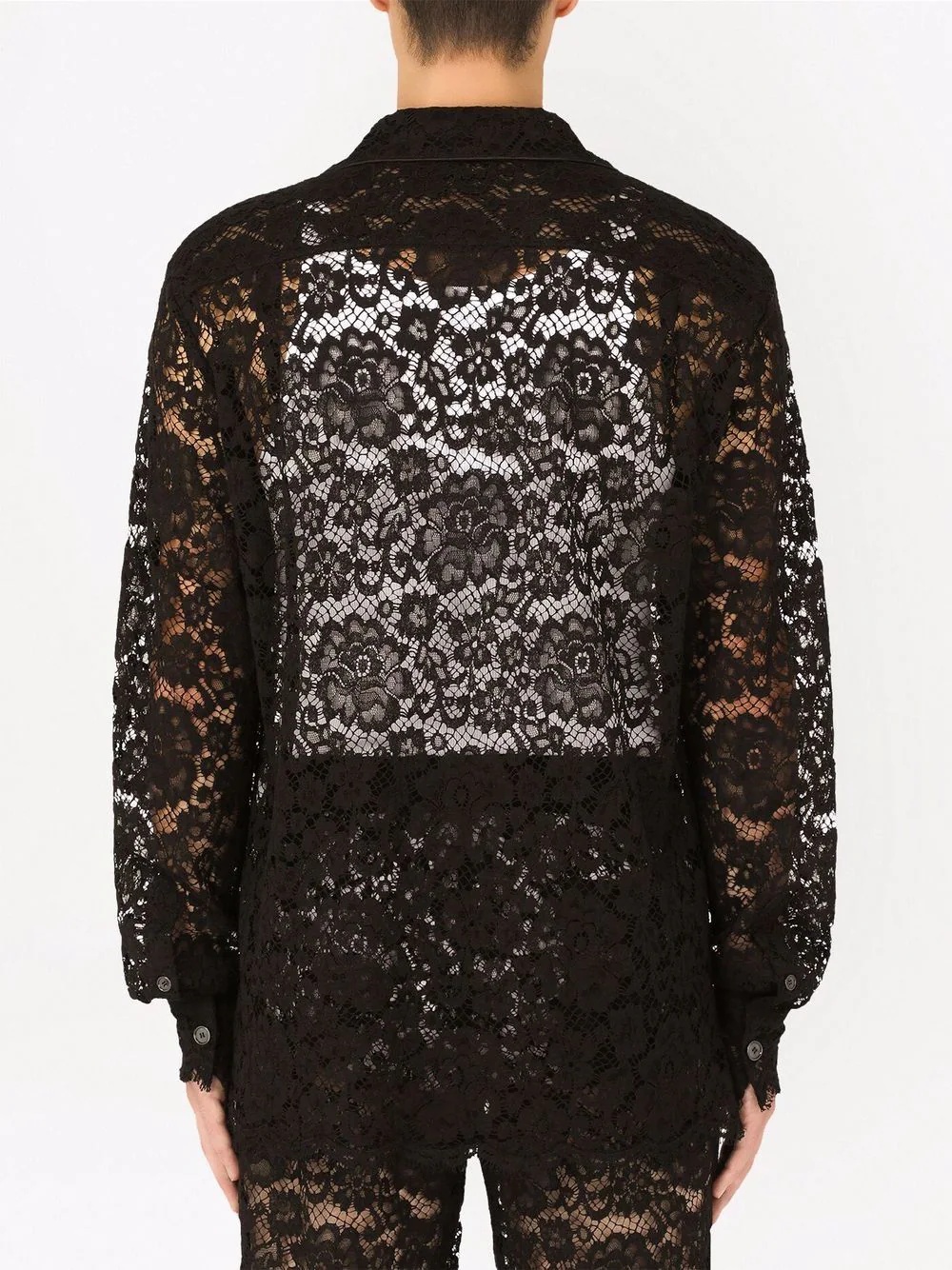 lace-panel long-sleeve shirt - 4