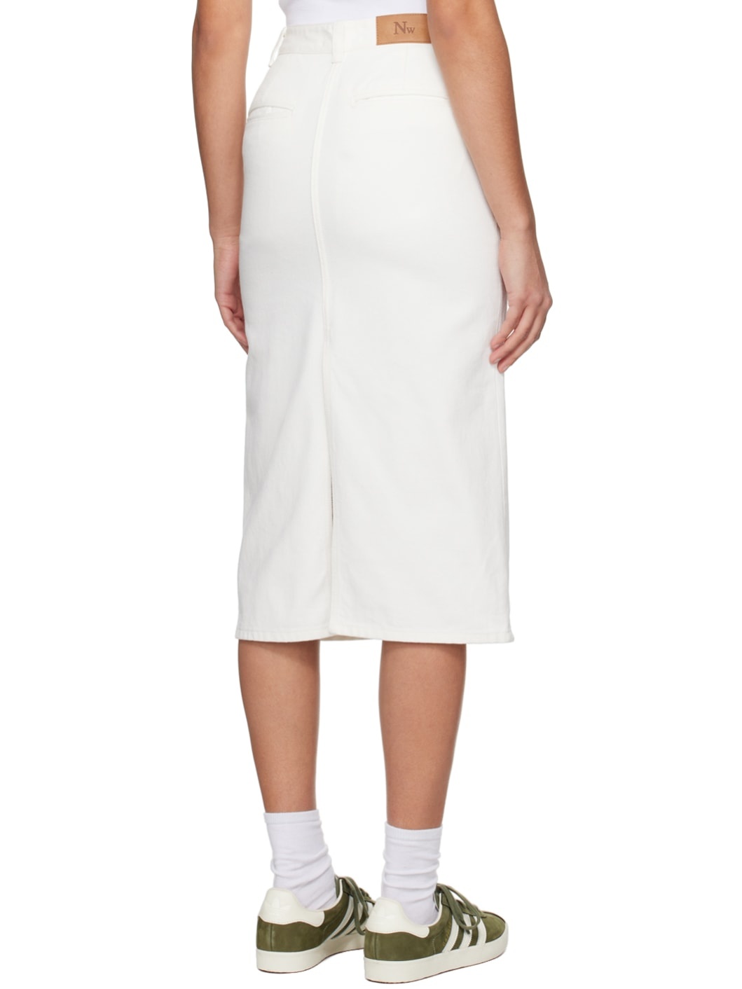 White H-Line Denim Midi Skirt - 3