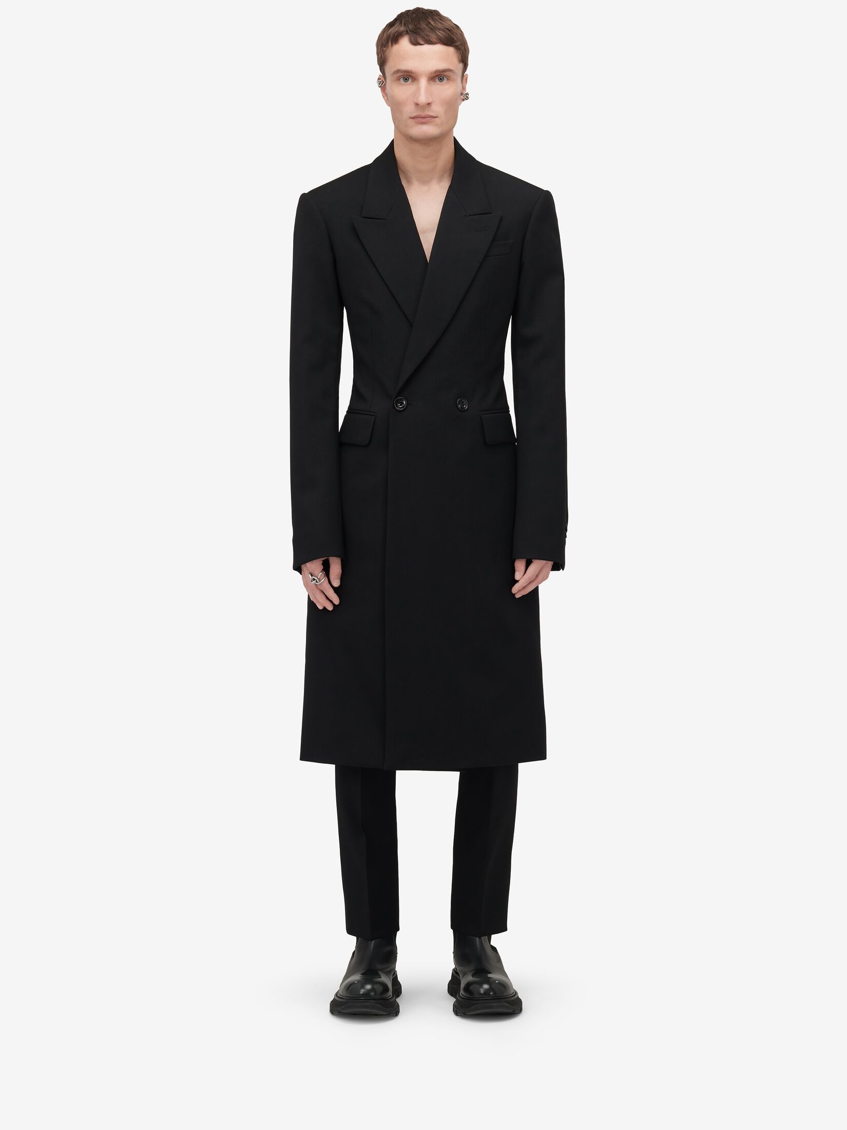 Men's Double-breasted Tailored Coat in Black - 2