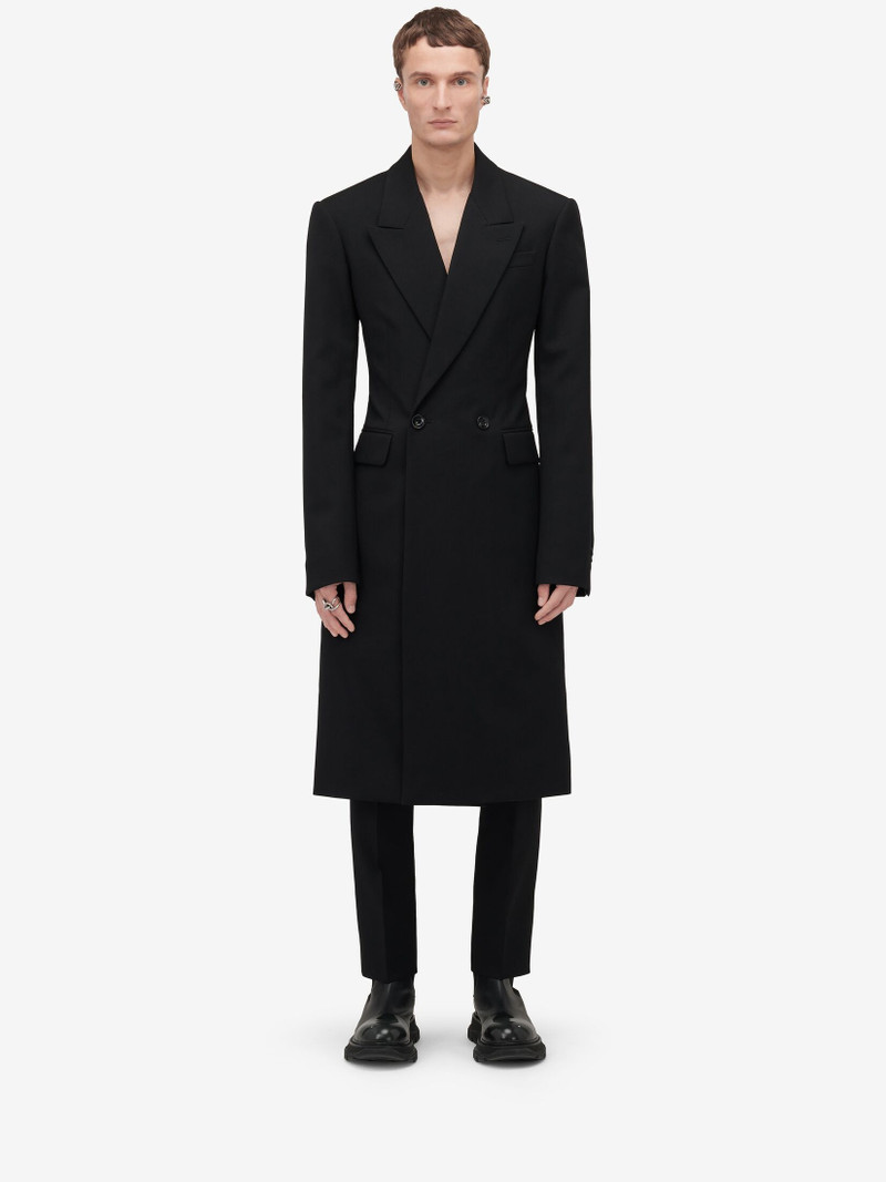 Alexander McQueen Men's Double-breasted Tailored Coat in Black outlook
