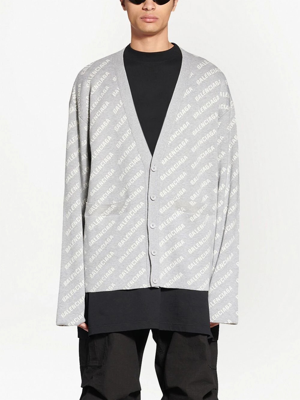 logo-print button-up cardigan - 3