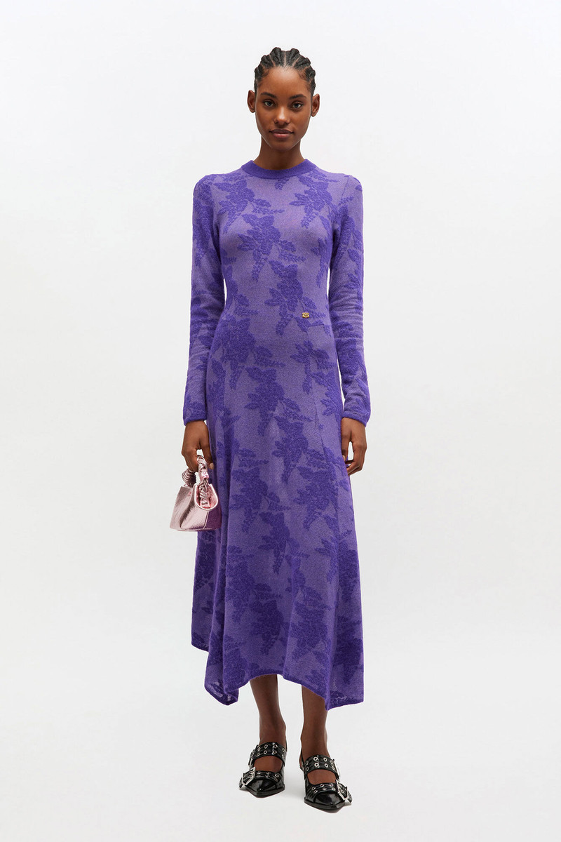 GANNI PURPLE SHEER FLOWER DRESS outlook
