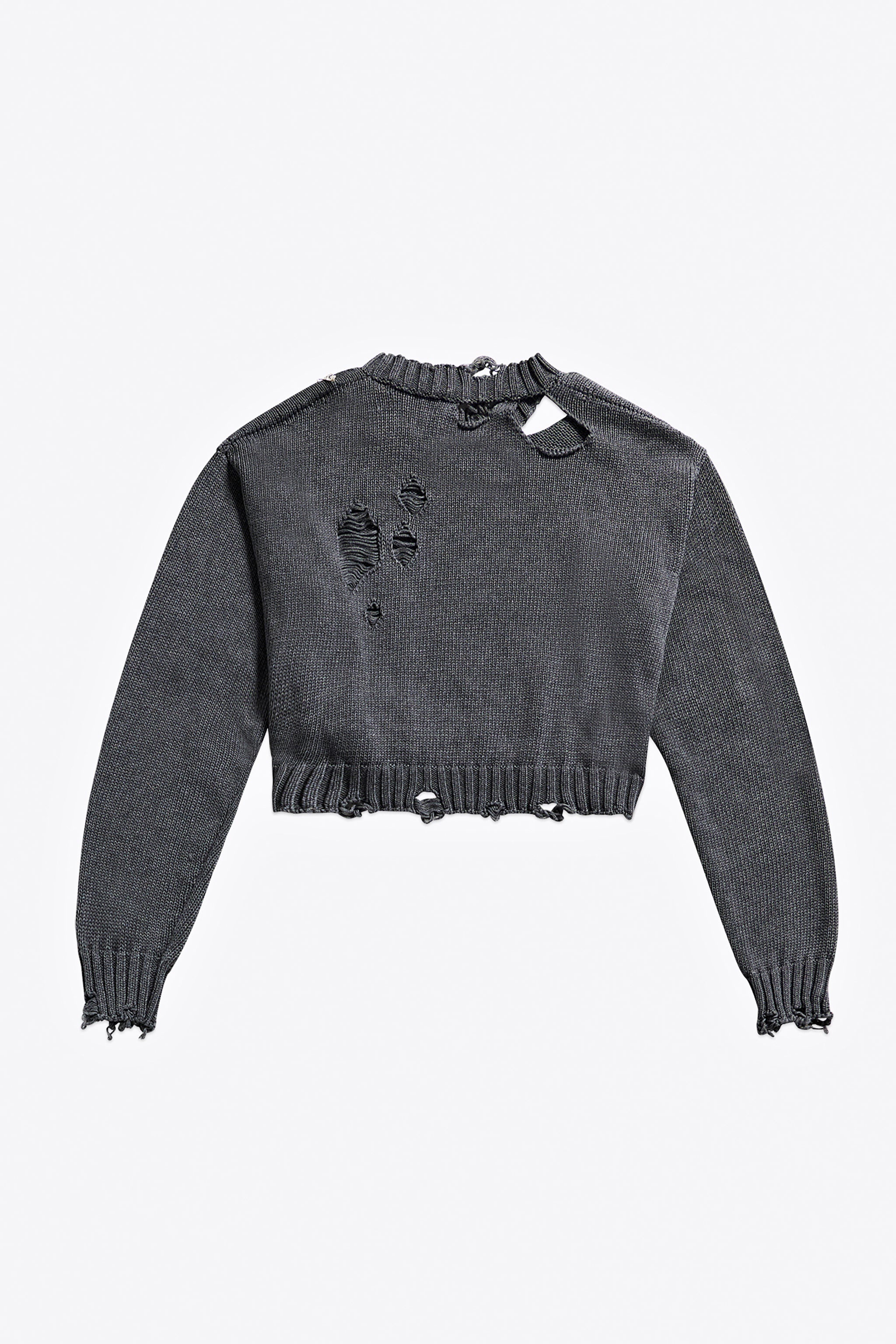 DISTRESSED CRYSTAL CREWNECK SWEATER - 2
