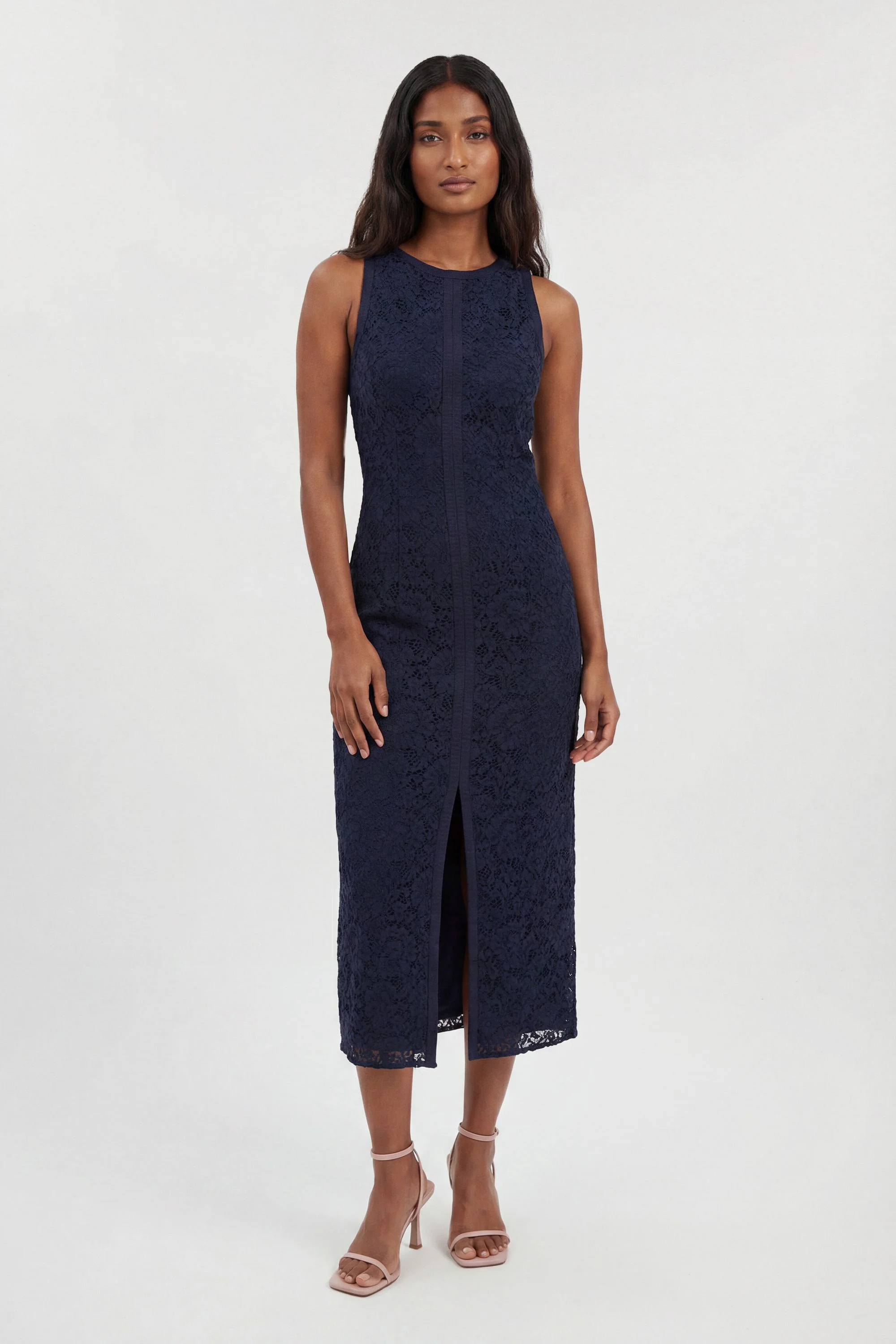 Lace Sleeveless Woven Midi Dress - 1