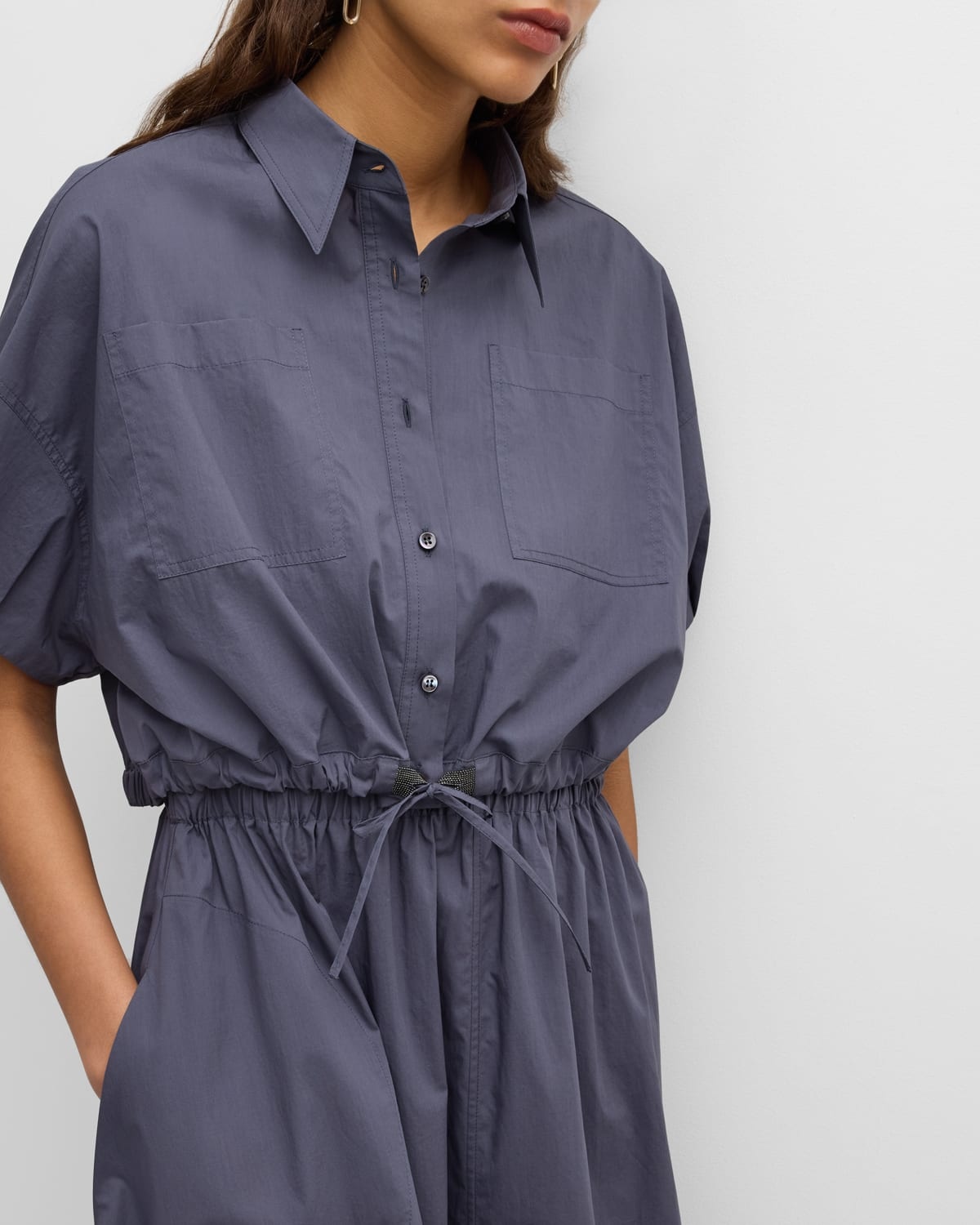 Light-Weight Shirtdress with Fitted Waist and Monili Loop Detail - 7