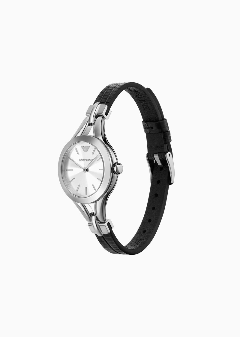 EMPORIO ARMANI Two-Hand Black Leather Watch outlook