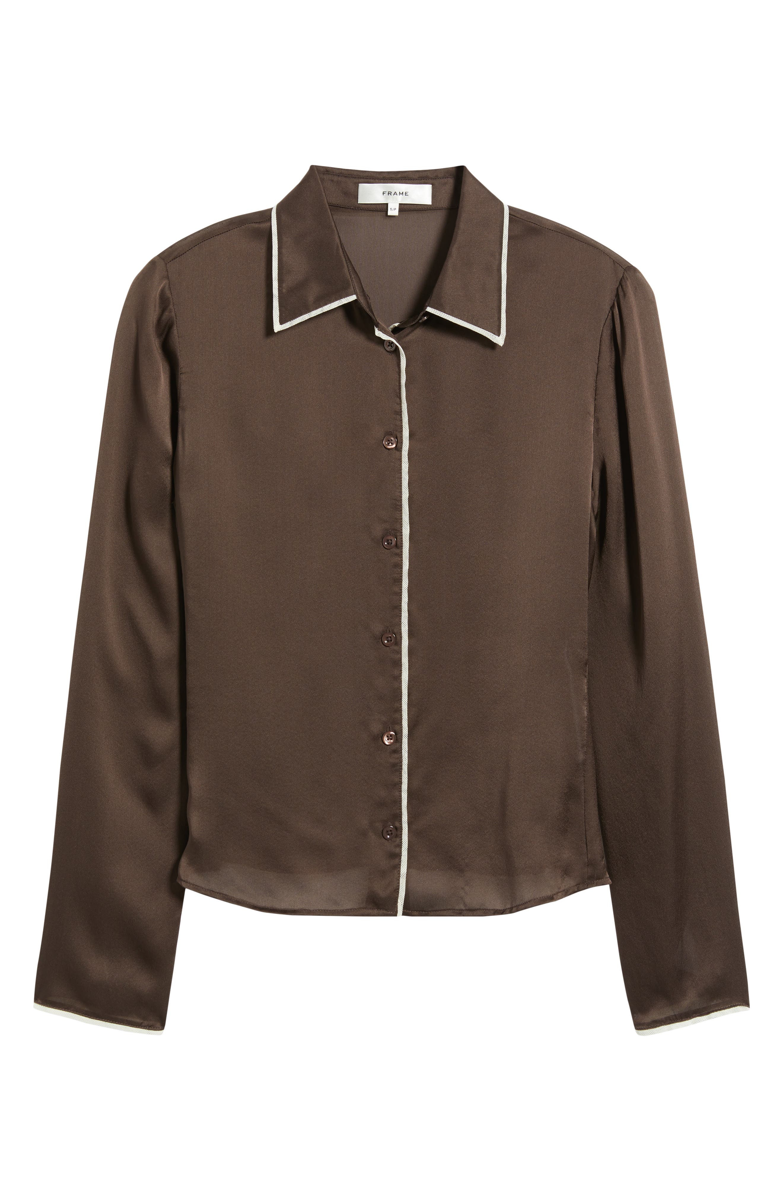 FRAME The Slim Essential Silk Shirt in Coffee Multi at Nordstrom - 5