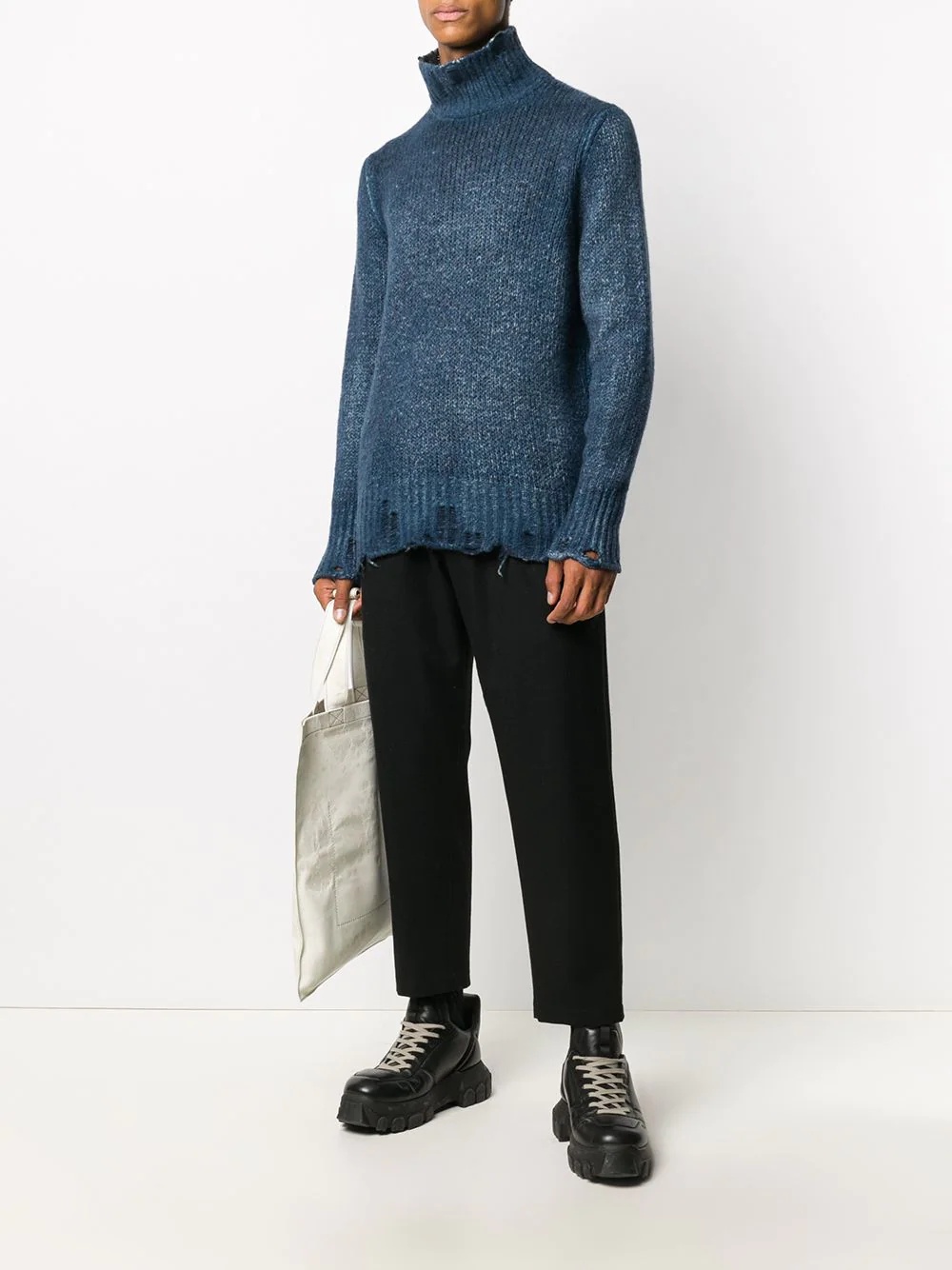 distressed funnel neck jumper - 2