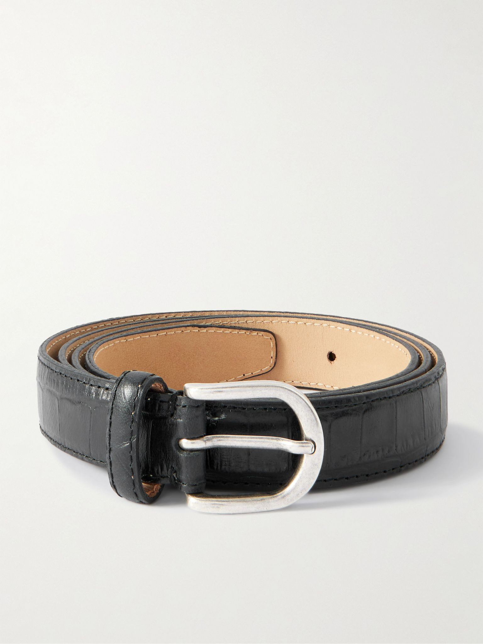 Occasion 2.5cm Croc-Effect Leather Belt Black - 1