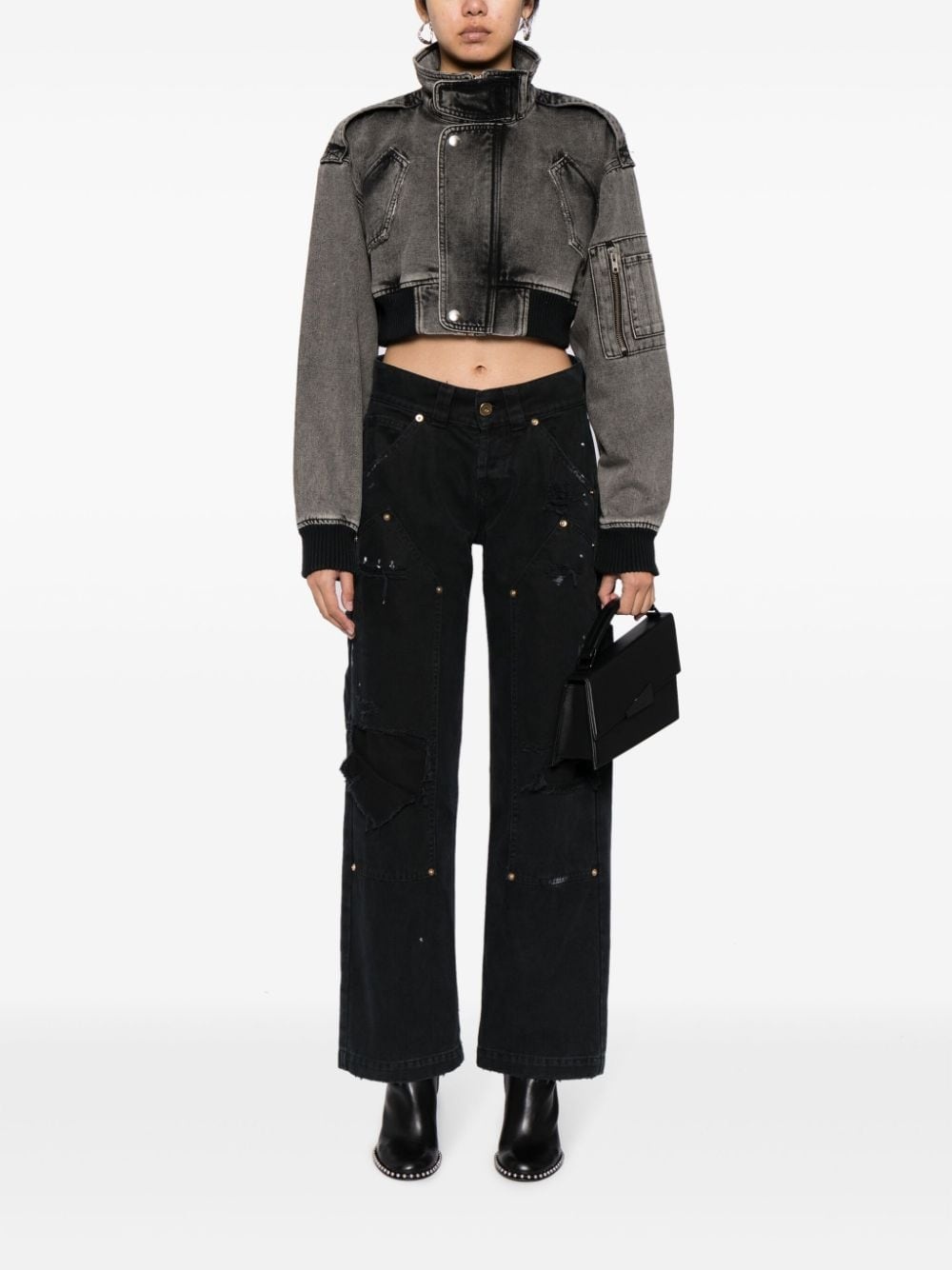 distressed panelled straight-leg jeans - 2