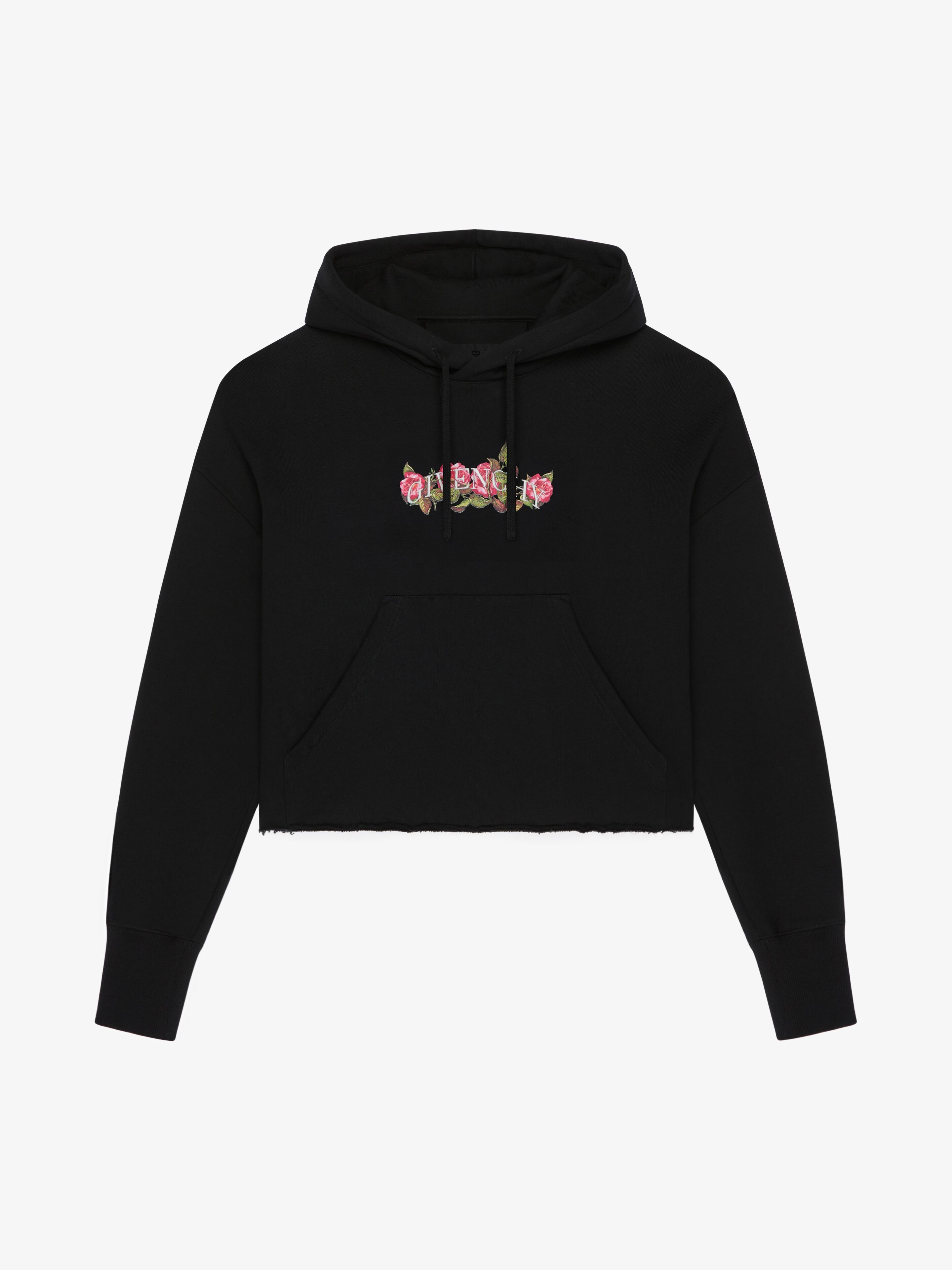 GIVENCHY CROPPED HOODIE IN COTTON WITH ROSES PRINT - 1