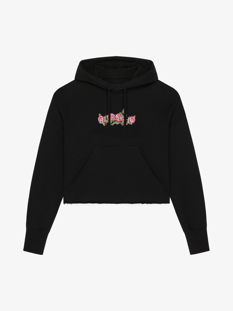 GIVENCHY CROPPED HOODIE IN COTTON WITH ROSES PRINT 1
