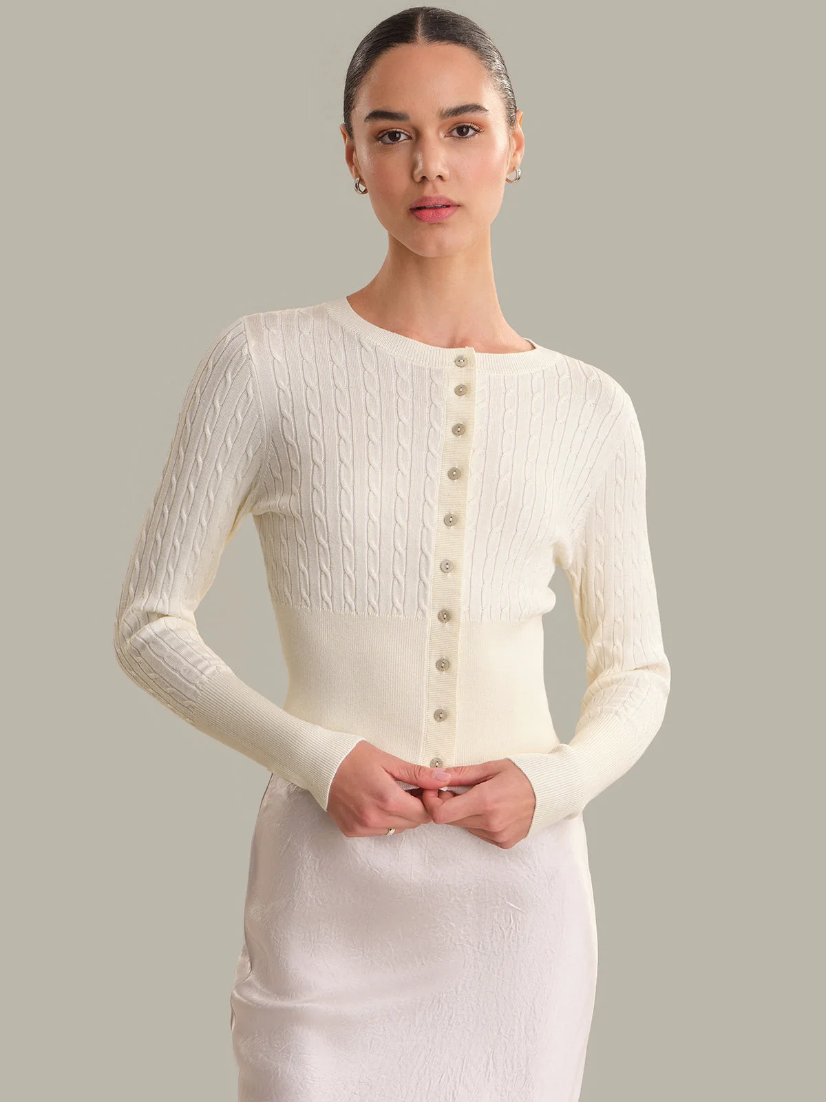 Audra: Cropped Cable-Knit Cardigan - 1