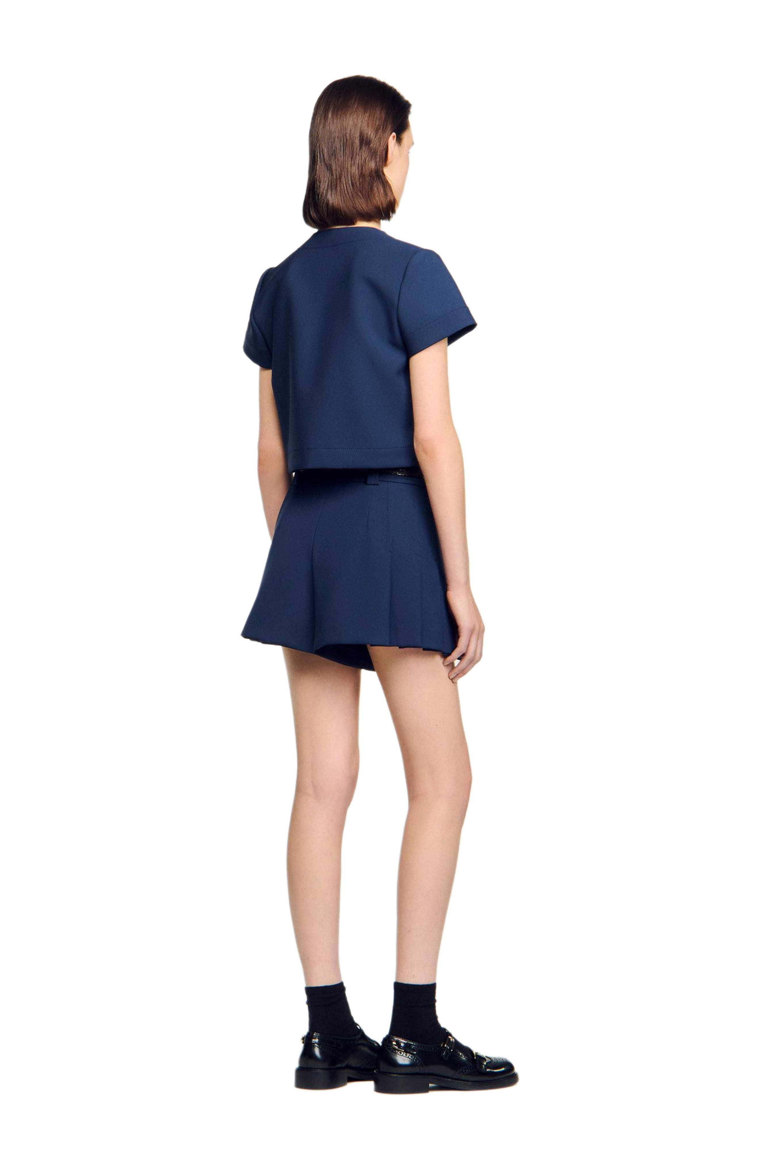 SANDRO Rounded hem buttoned crop top in Navy Blue at Nordstrom - 2