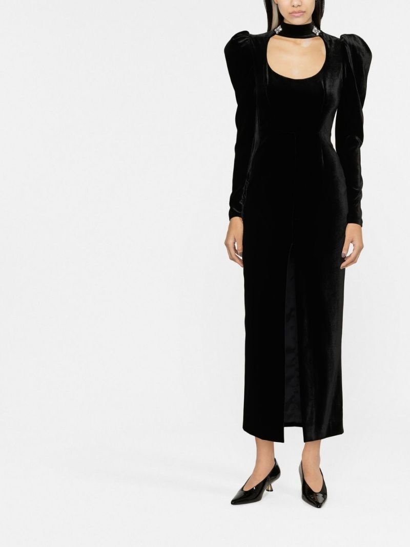 puff-shoulders velvet gown - 8